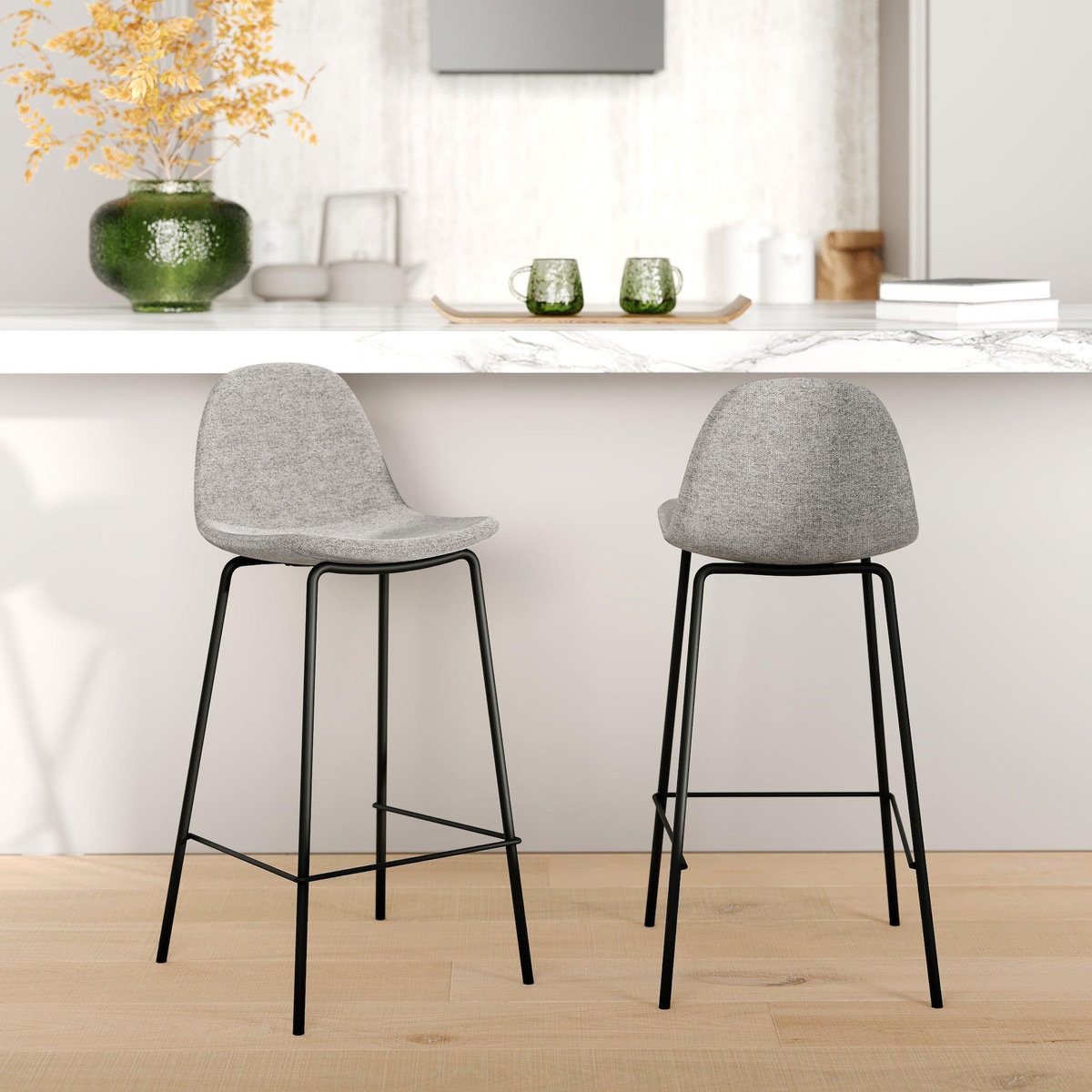 Rendez vous déco Lot de 2 chaises pour îlot central en tissu gris clair 65,5 cm-Henrik