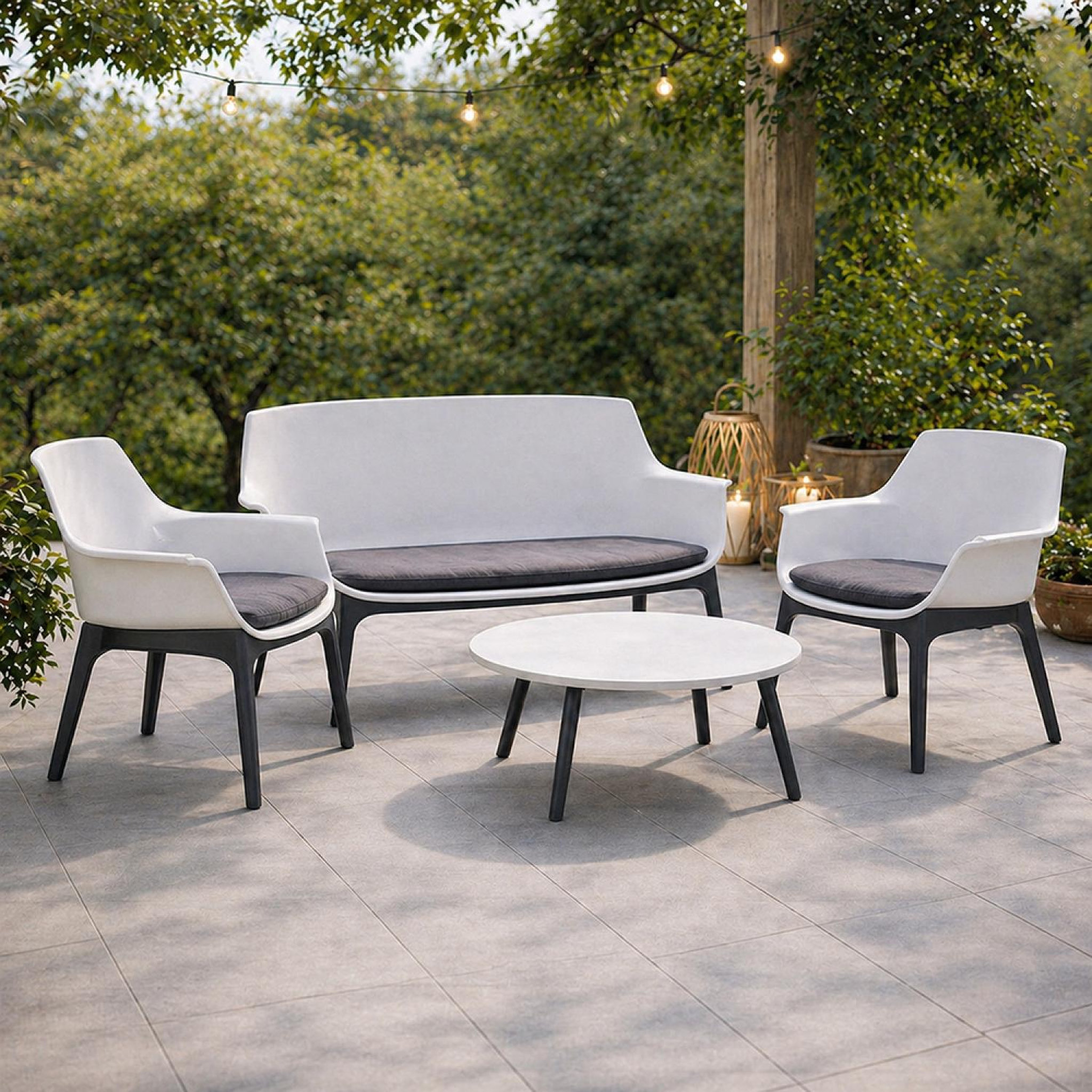Voir la diapositive 5 : CONCEPT USINE Salon de jardin 4 places blanc avec table basse izmir