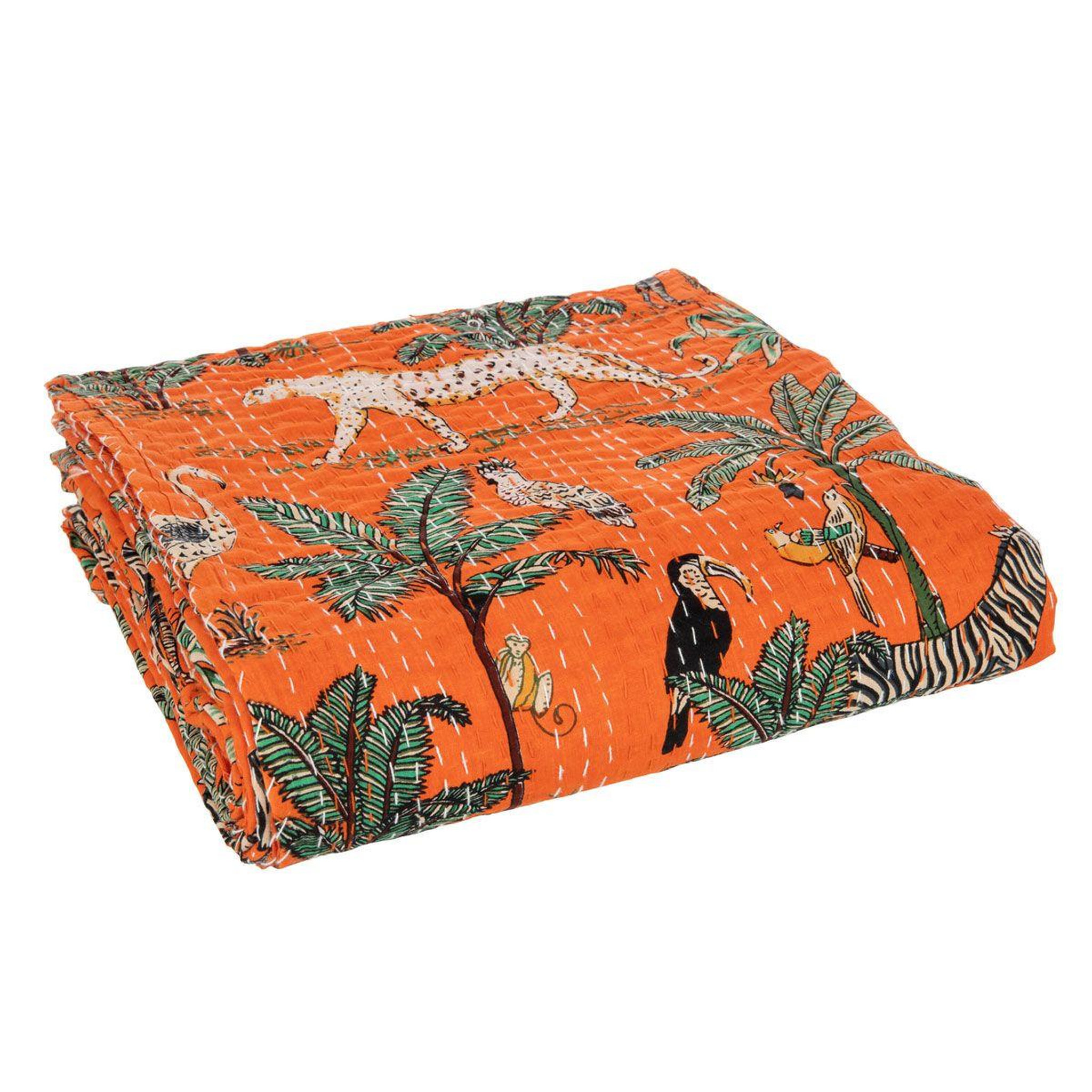 Voir la diapositive 1 : J-LINE Plaid en coton imprimé  exotique  220x270cm orange