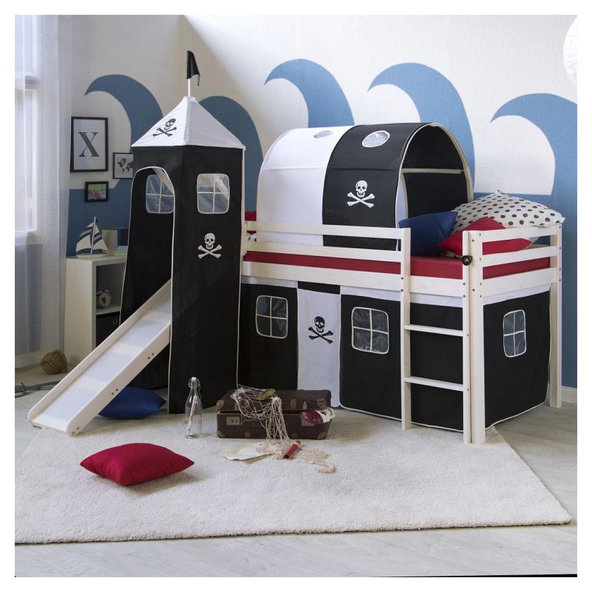 Voir la diapositive 2 : HomeStyle4U Lit noir mi-haut 90x200 cm tour toboggan matelas