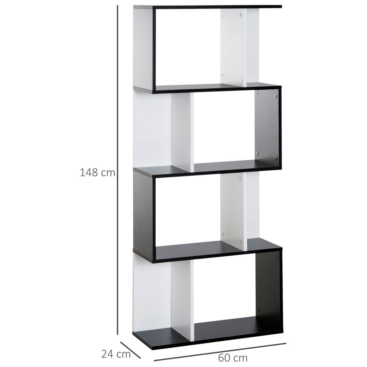 HOMCOM Bibliothèque étagère meuble de rangement design contemporain en S 4 étagères 60L x 24l x 148H cm noir blanc