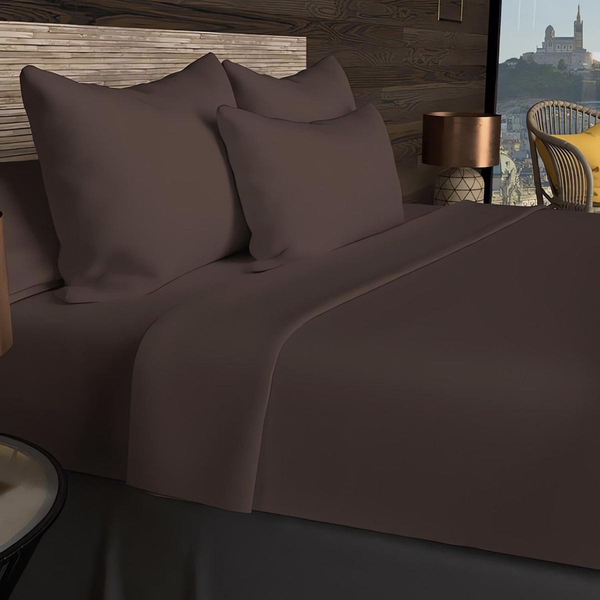 SOLEIL D'OCRE Drap housse en coton 57 fils UNI, par Soleil d'ocre