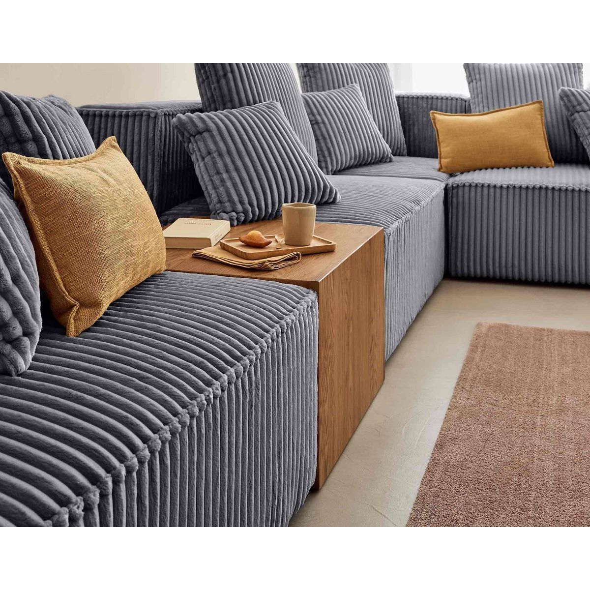 LISA DESIGN Colombine - canapé modulable d'angle droit - 5 places - en velours côtelé grosses côtes