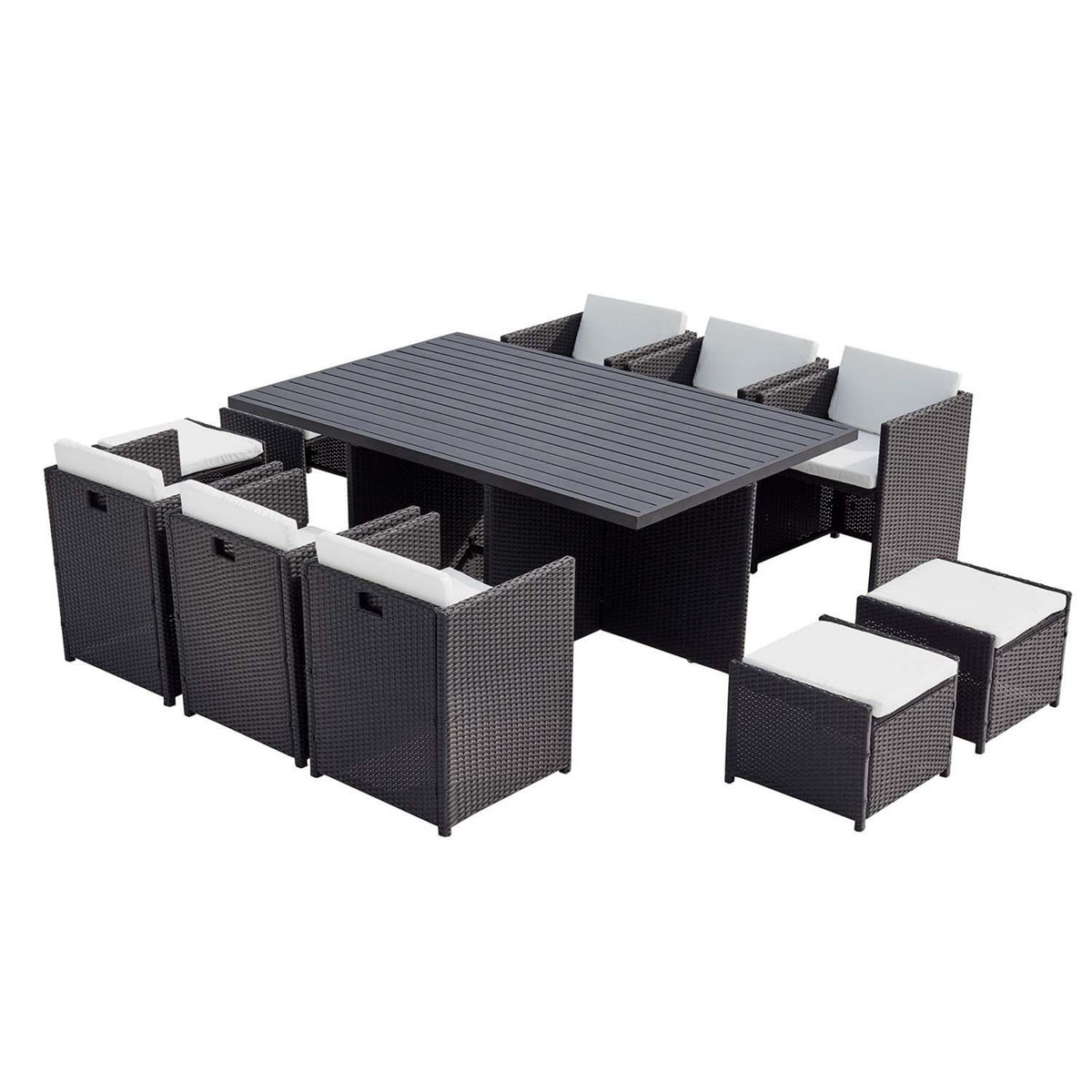 CONCEPT USINE Table et chaise 10 places encastrables alu résine noir-blanc SUNSET
