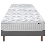 IDLITERIE Pack literie ASTRE, matelas à ressorts et sommier en bois massif. Coloris disponibles : Noir, Gris