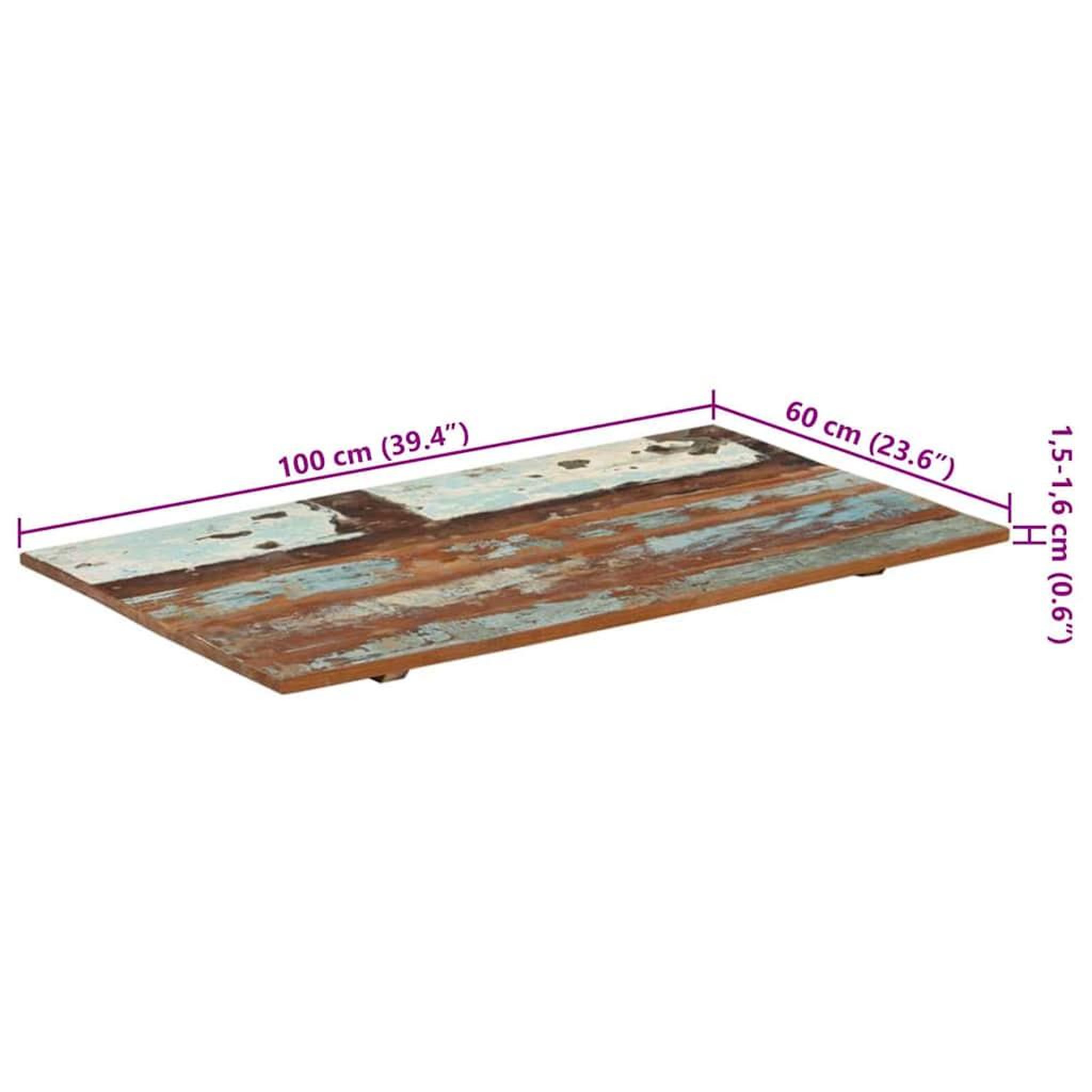 Voir la diapositive 6 : VIDAXL Dessus de table rectangulaire 60x100 cm 15-16 mm bois recupere