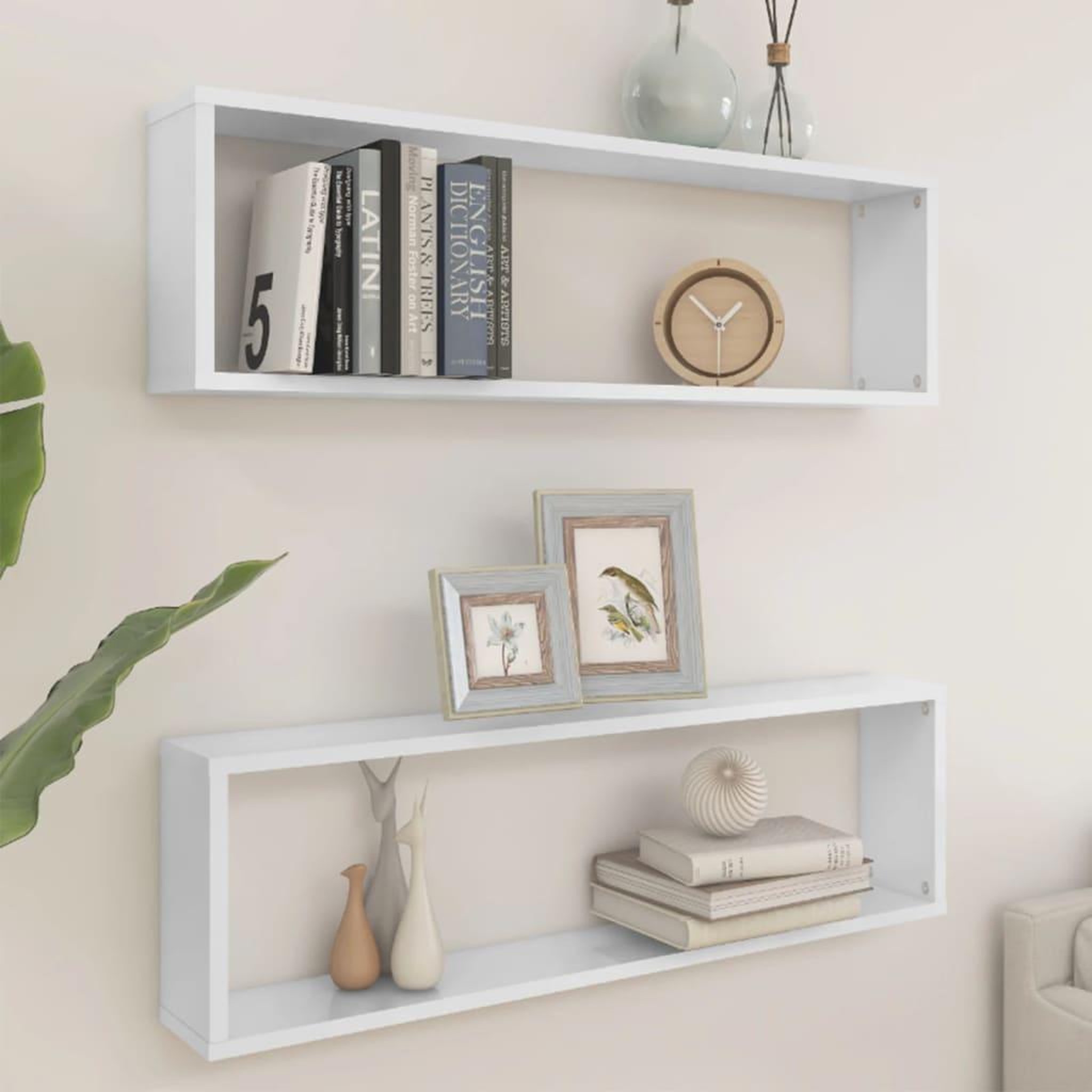 Voir la diapositive 1 : VIDAXL Etageres cube murales 2 pcs blanc brillant bois d'ingenierie