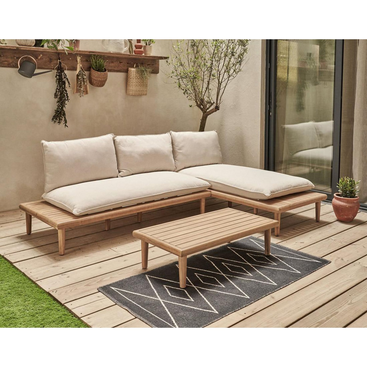 BEST MOBILIER Papeete - salon bas de jardin 4 places + table – en bois d'acacia fsc  100%