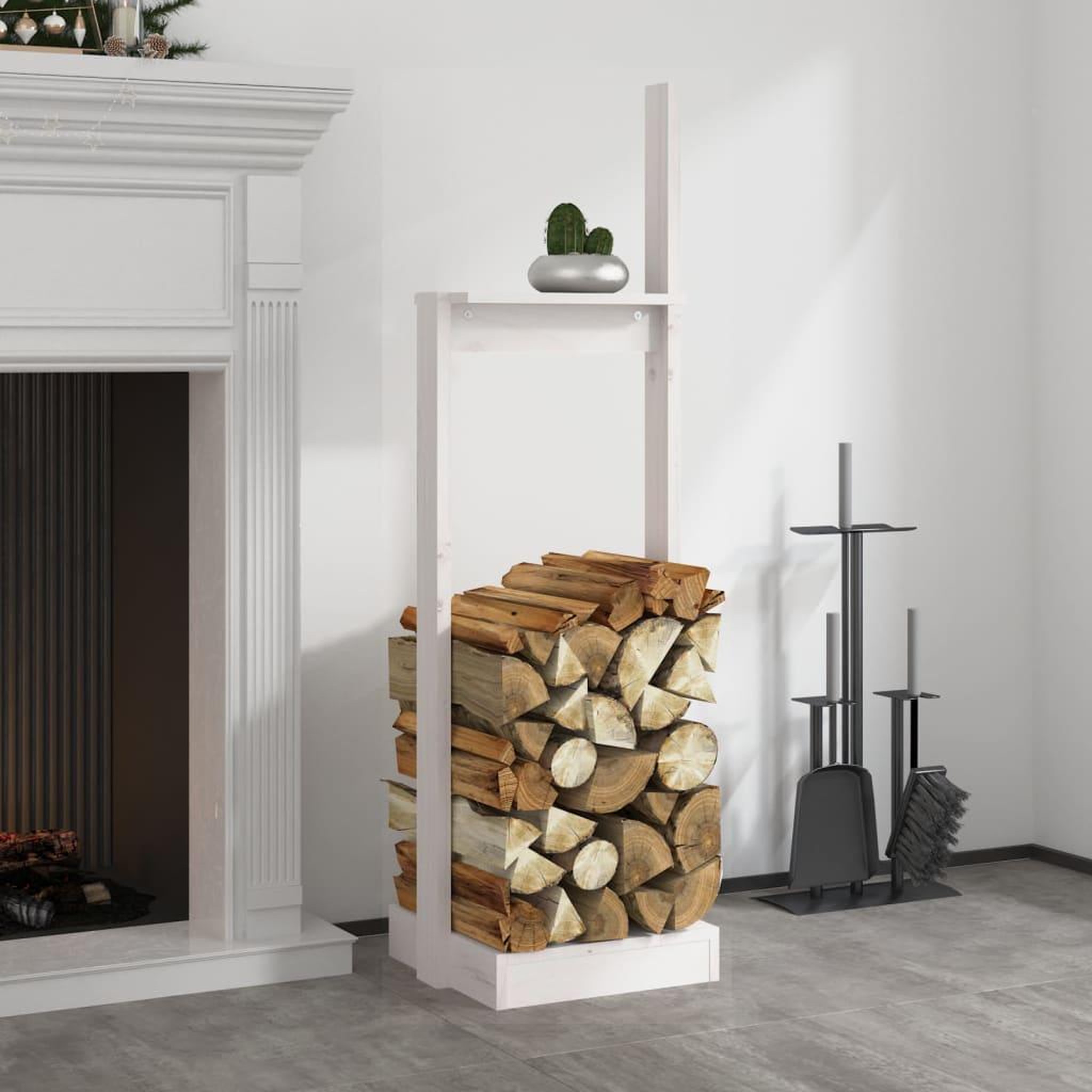 Voir la diapositive 1 : VIDAXL Porte-buches Blanc 33,5x30x110 cm Bois massif de pin