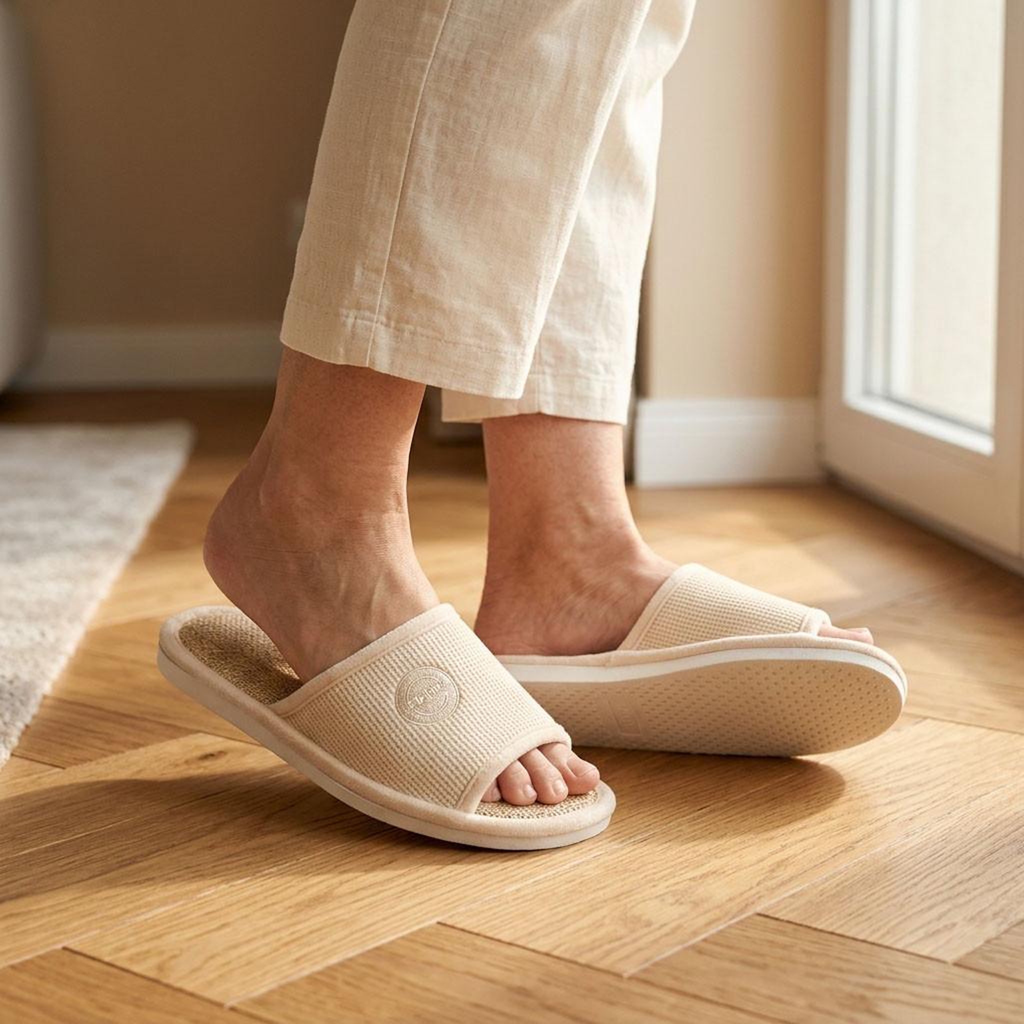Voir la diapositive 3 : OZABI OZABI-Pantoufle Mule Femme Pack 2 Paires Tissu Gaufre Bout Ouvert
