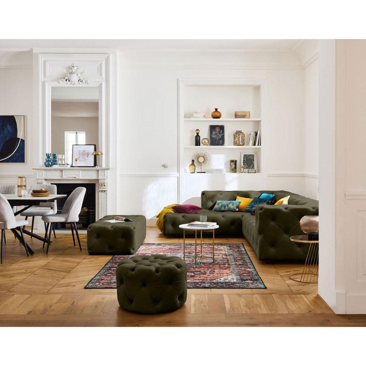 LISA DESIGN Gallata - pouf chesterfield rond - en velours