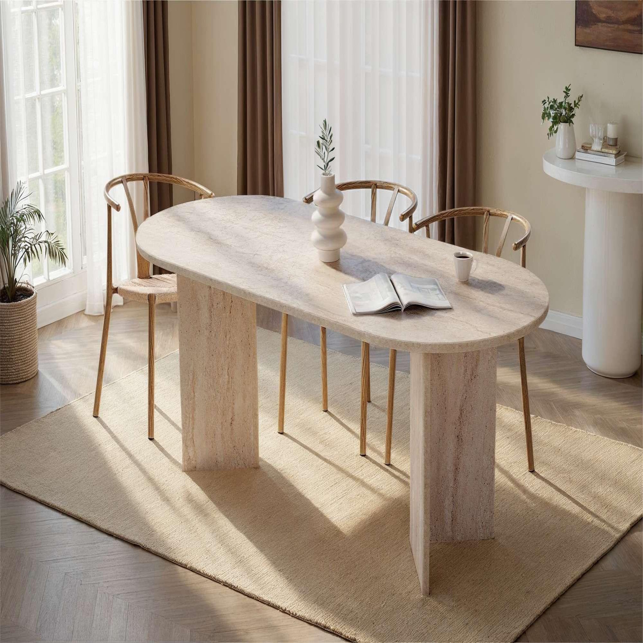 Voir la diapositive 2 : Habitat et Jardin Table à manger en bois  sabella  200 x 90 x 75 cm - travertin