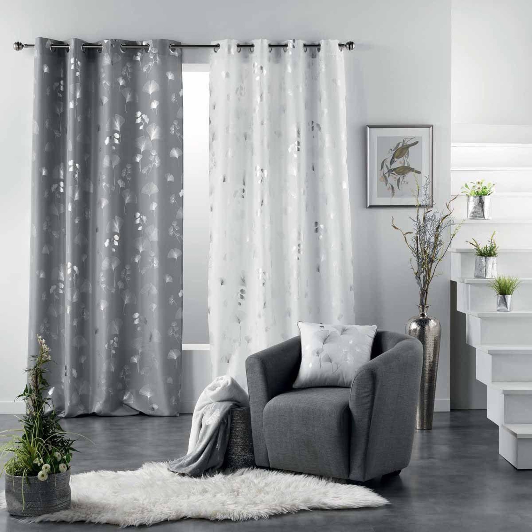 Voir la diapositive 4 : Douceur d'Intérieur Rideau déco à œillets  bloomy  140x260cm blanc