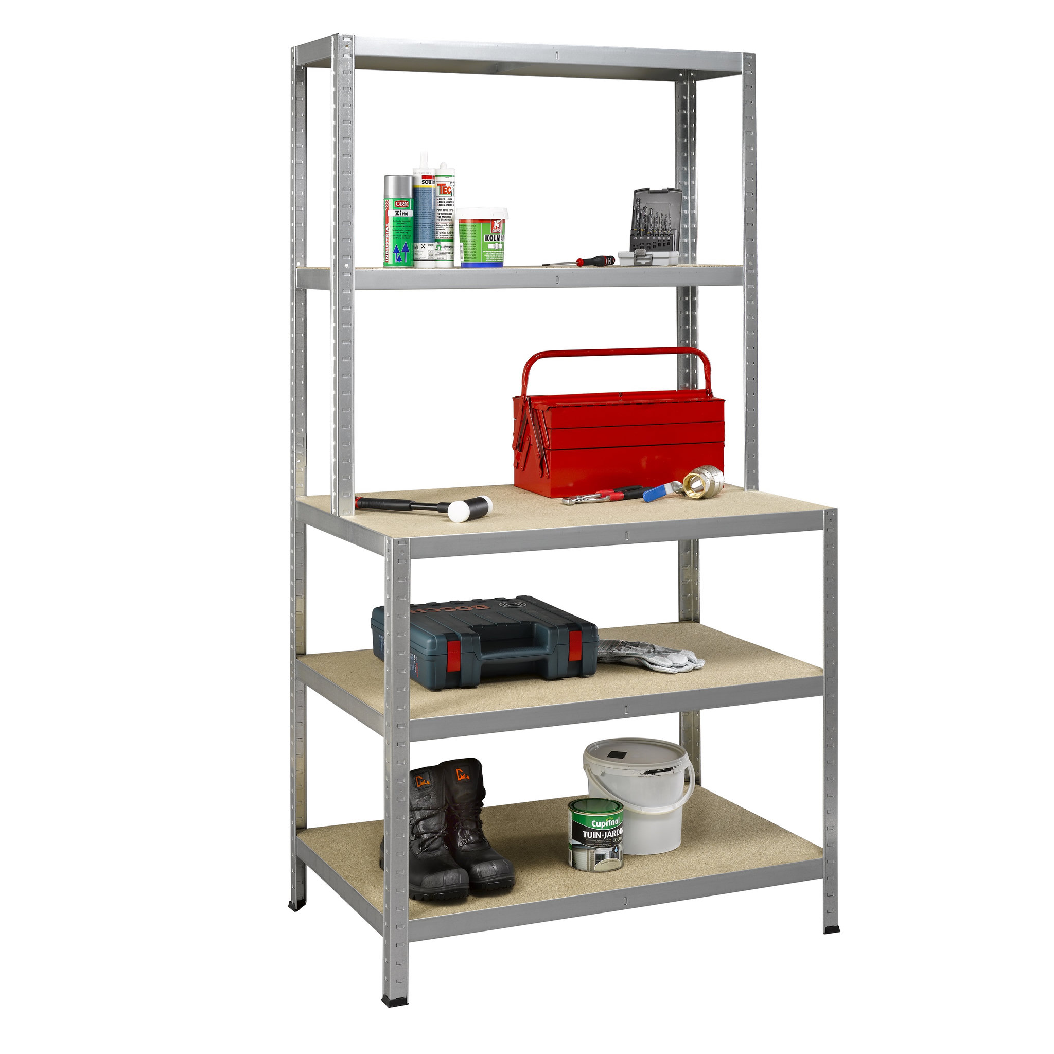 Voir la diapositive 1 : AVASCO Établi acier Strong Work 5 tablettes - 186x100x60/30 cm