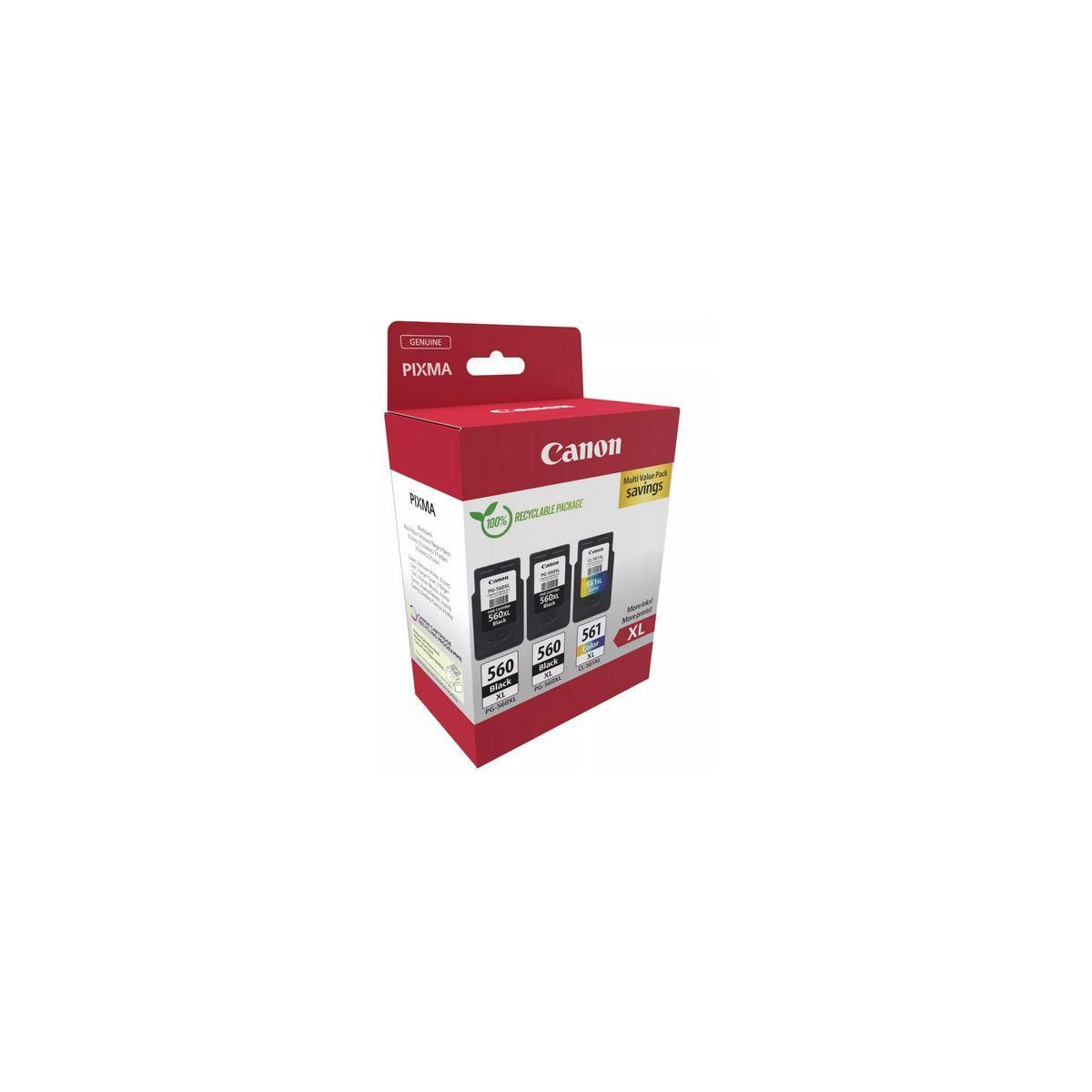 Canon Cartouche d'encre Pack de 3 Originales XL (2x PG-560 Noir + 1x CL-561 Couleur) - 3712C005