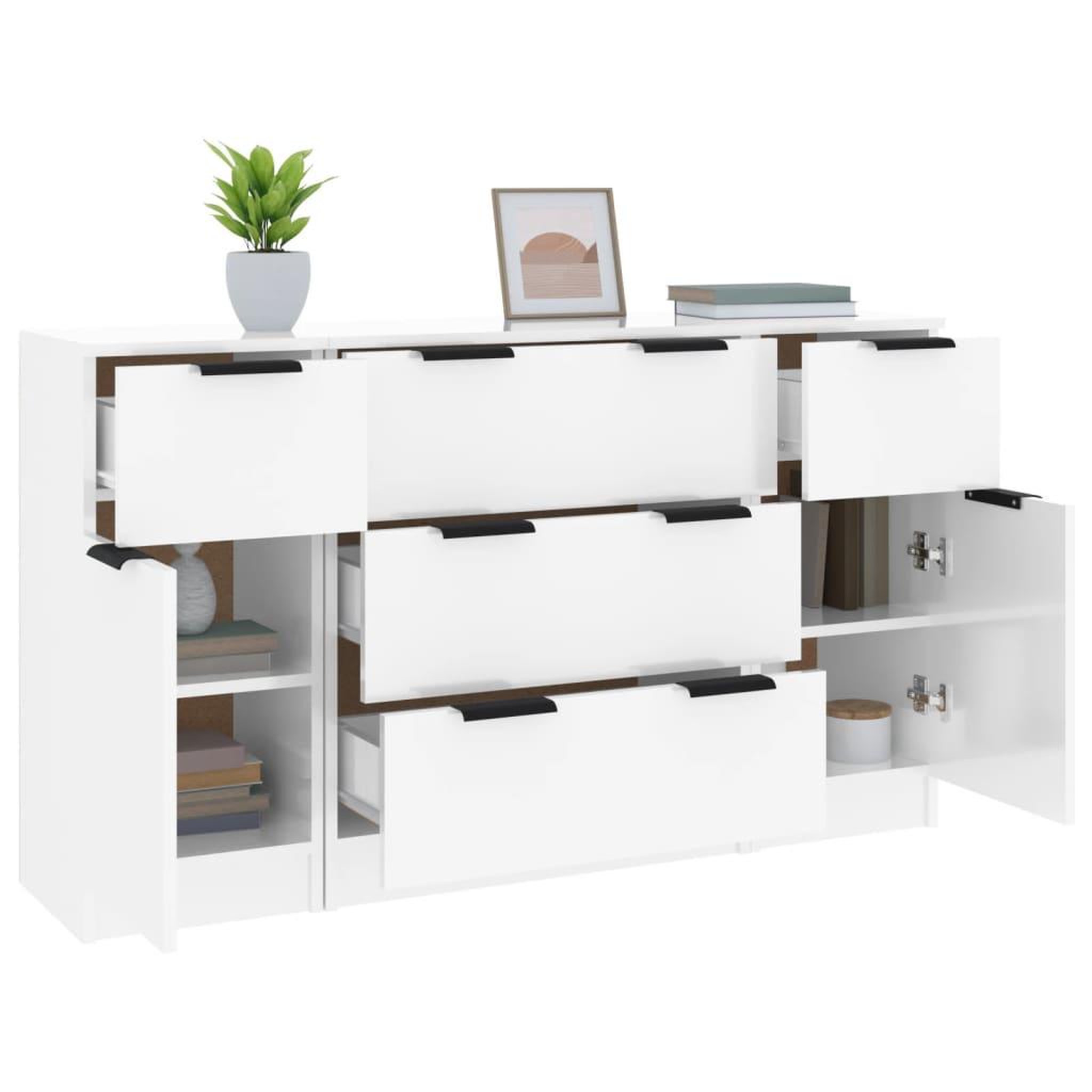 Voir la diapositive 4 : VIDAXL Ensemble de buffets 3 pcs Blanc brillant Bois d'ingenierie