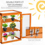 Voir la diapositive 4 : OUTSUNNY Mini serre de jardin 3 niveaux dim. 58L x 44l x 78H cm double porte toit ouvrant bois sapin lasuré polycarbonate