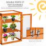 Voir la diapositive 4 : OUTSUNNY Mini serre de jardin 3 niveaux dim. 58L x 44l x 78H cm double porte toit ouvrant bois sapin lasuré polycarbonate