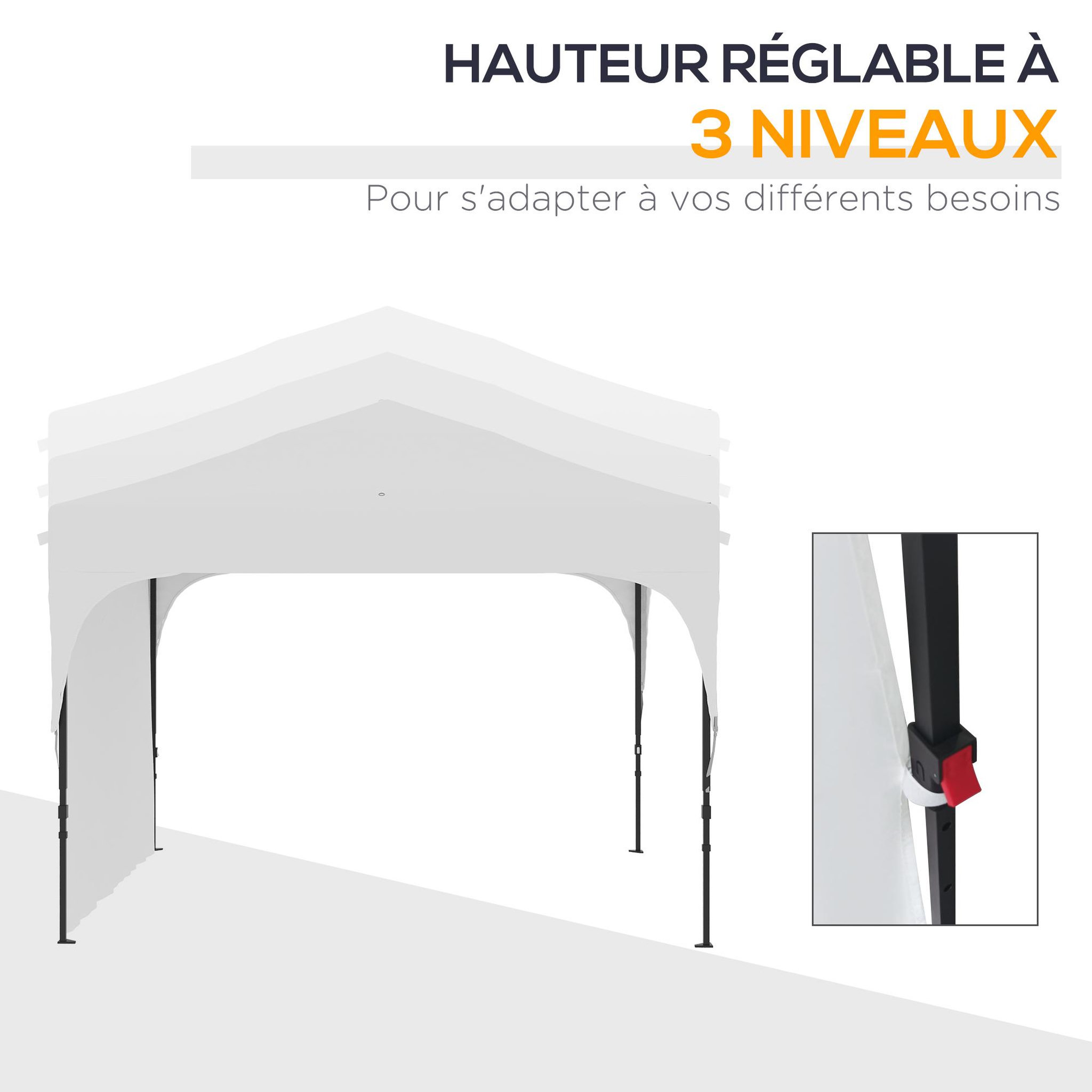 Voir la diapositive 4 : OUTSUNNY Tonnelle barnum de jardin pliant - dim. 3L x 3l x 2,65H m - acier Oxford blanc