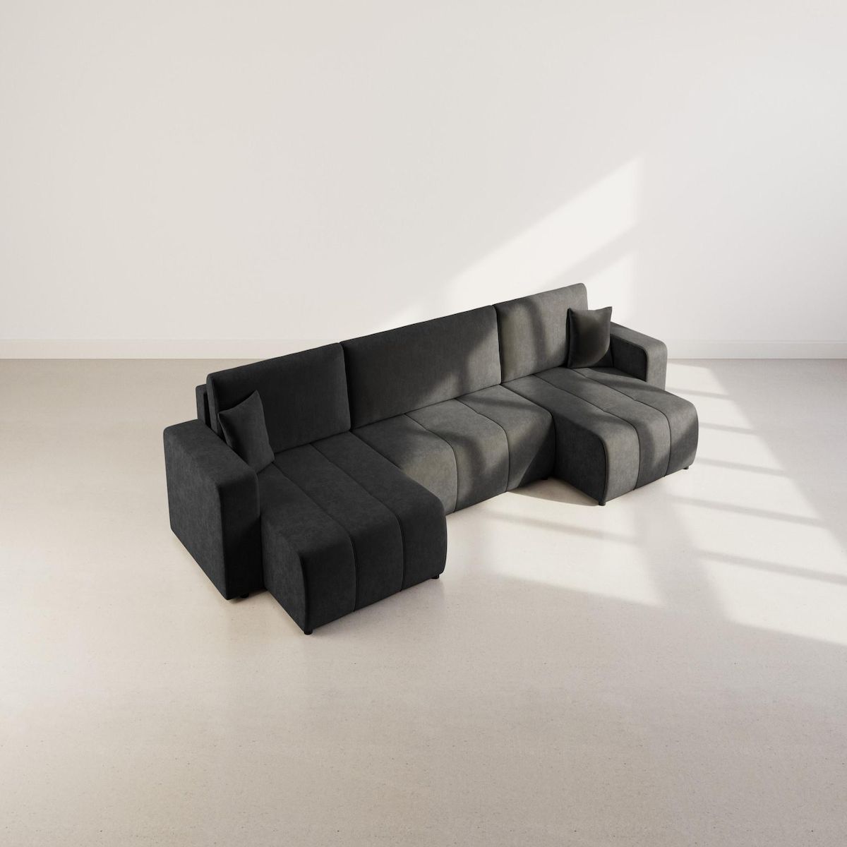 BEST MOBILIER Nicole - canapé panoramique en u 7 places convertible avec coffre en tissu