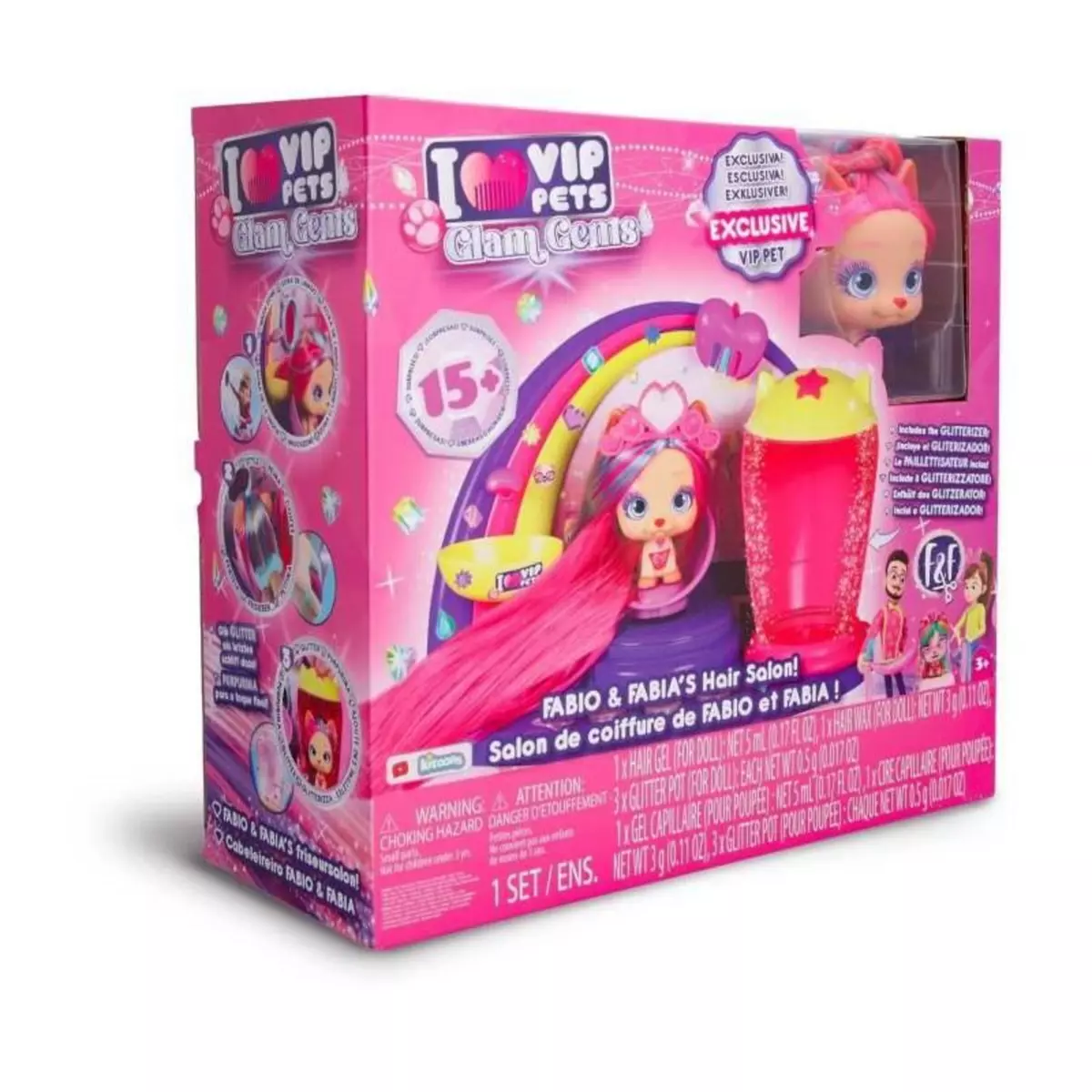 IMC Toys Salon de coifure Vip pets Glam Gems Fabio & Fabia - A partir de 3 ans