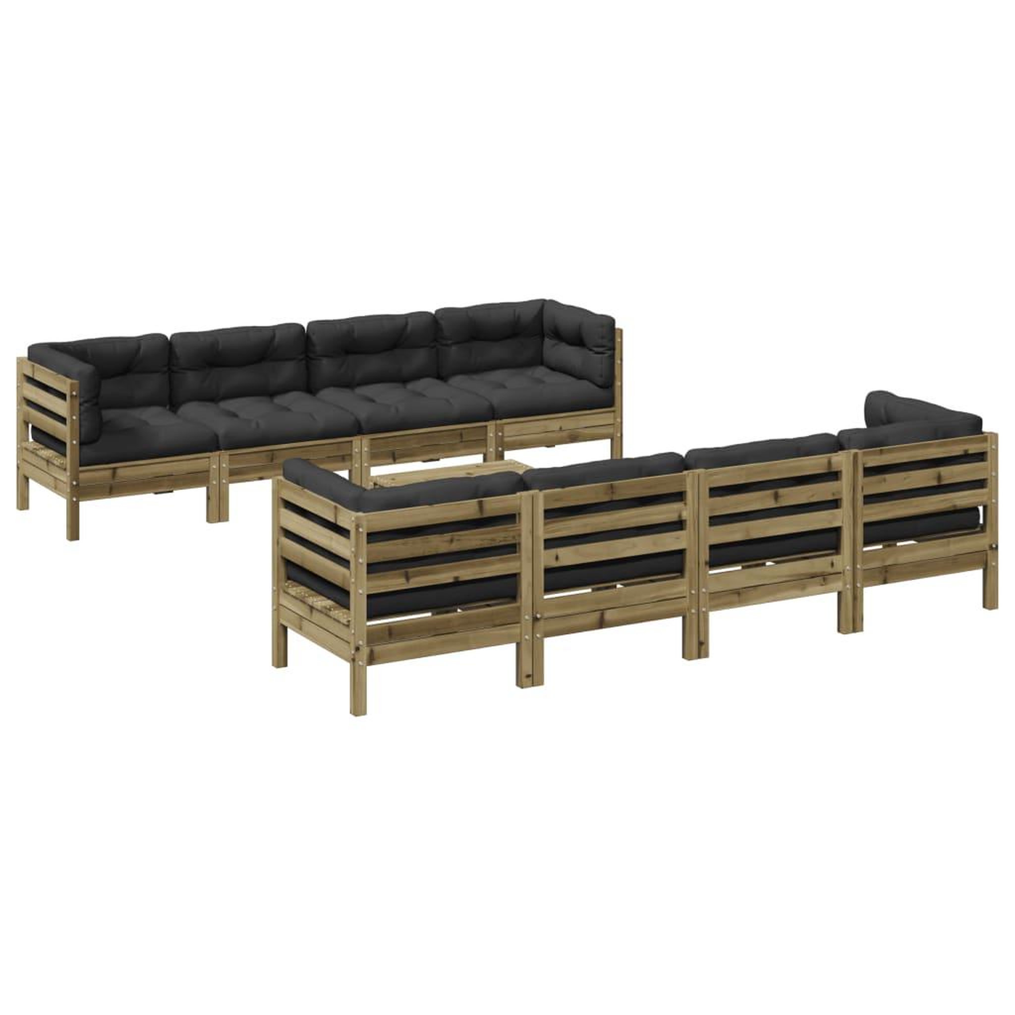 Voir la diapositive 2 : VIDAXL Salon de jardin 9 pcs avec coussins bois de pin impregne
