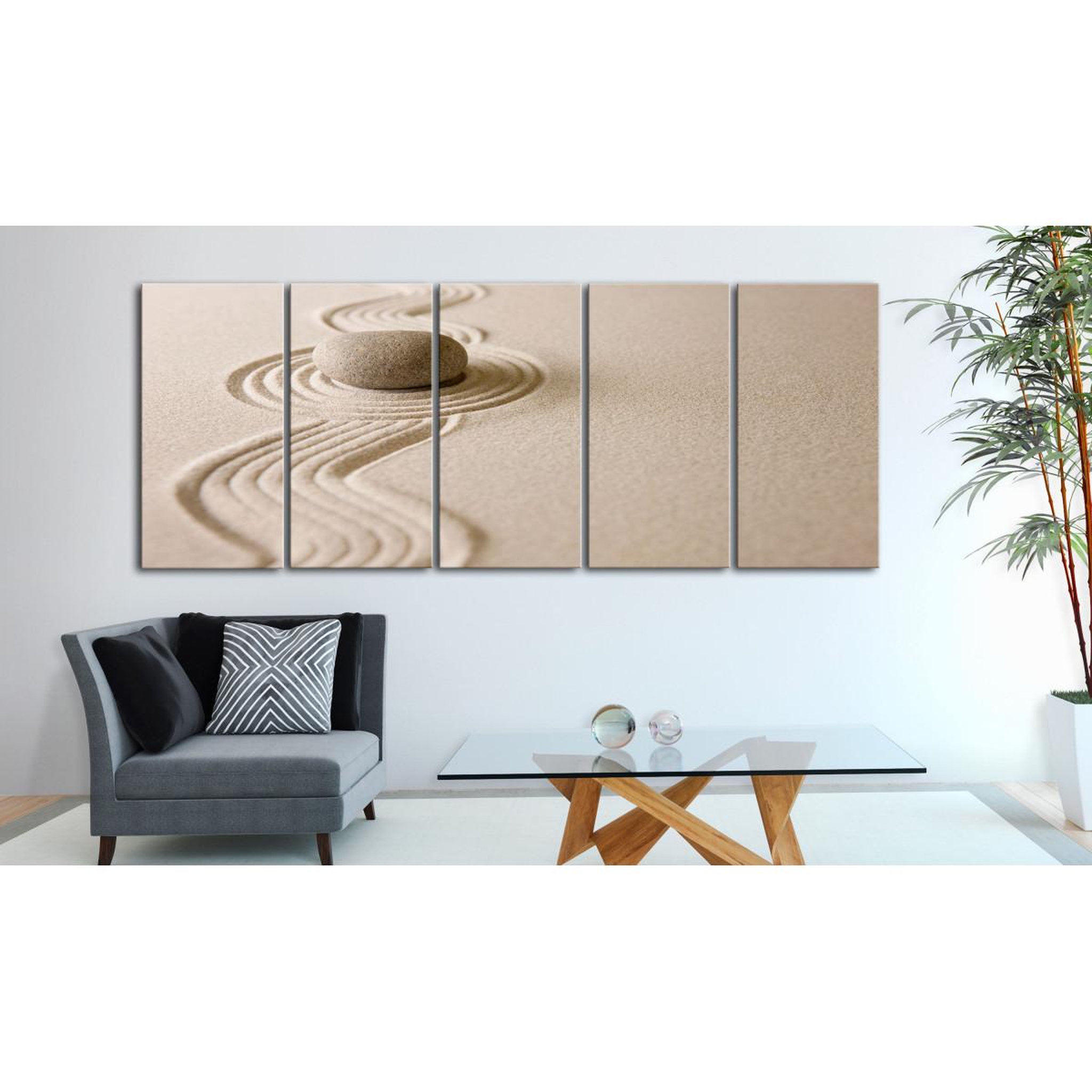 Voir la diapositive 2 : Paris Prix Tableau imprimé  zen : sand & stone  90x225cm