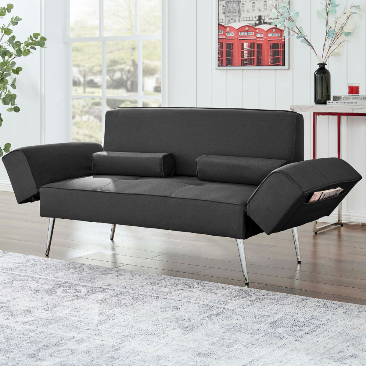 CONCEPT USINE Canapé convertible 2 places en tissu gris foncé RIGA