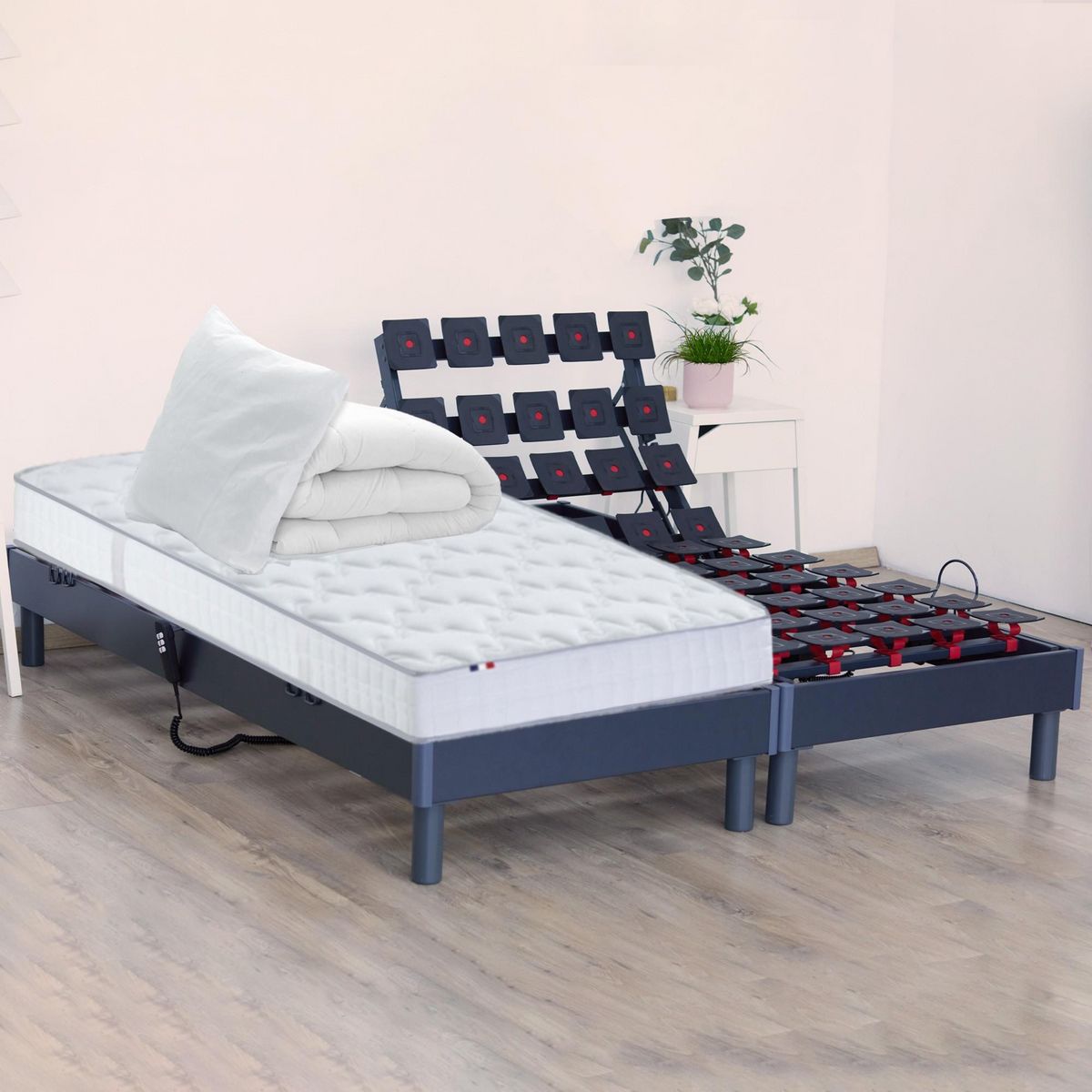 IDLITERIE Ensemble relaxation 100% latex 5 zones 85kg/m3 + couette + oreillers + sommier - FABRICATION FRANCE