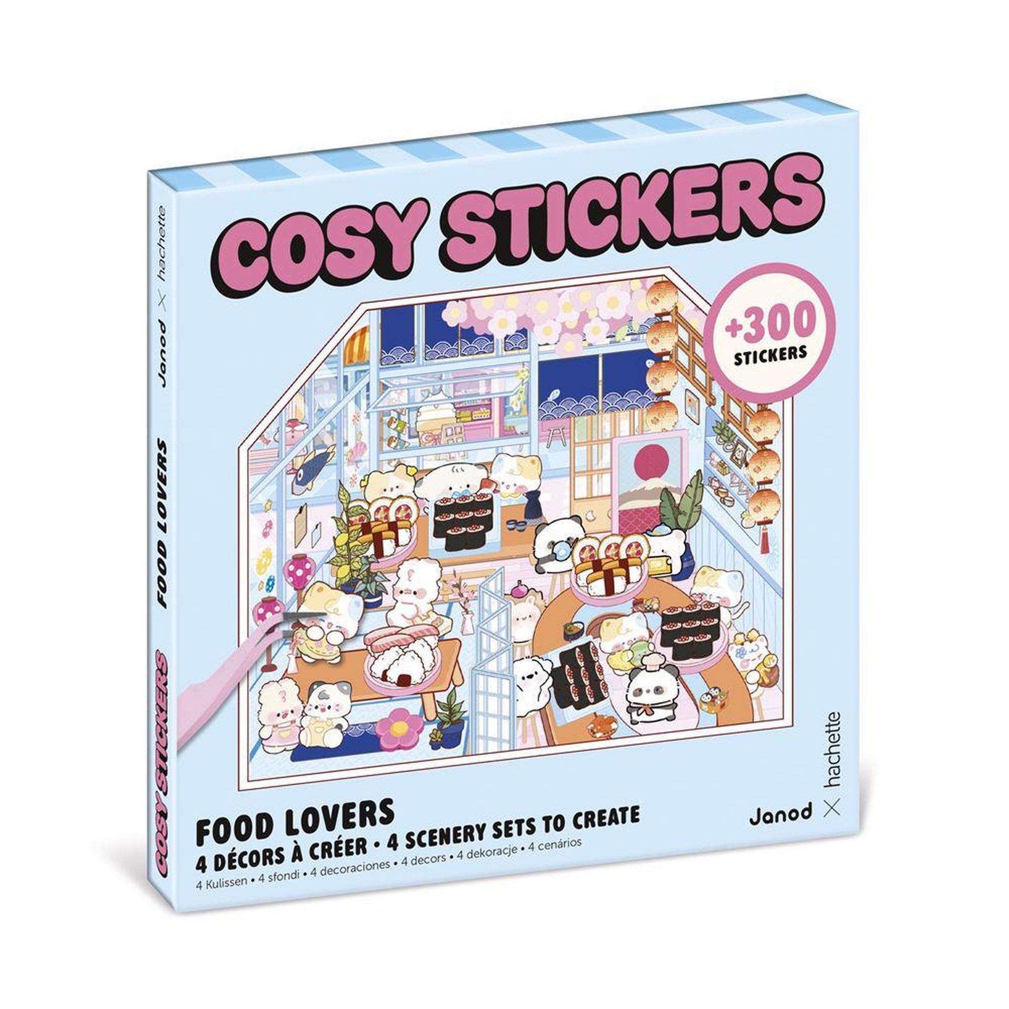 JANOD Kit stickers créatifs nourriture avec pince métallique, 4 décors +300 stickers, jeu détente multicolore