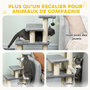 Voir la diapositive 5 : PAWHUT Escalier pour chat 4 marches - 8 poteaux griffoirs, jeu boule suspendue - sisal peluche gris
