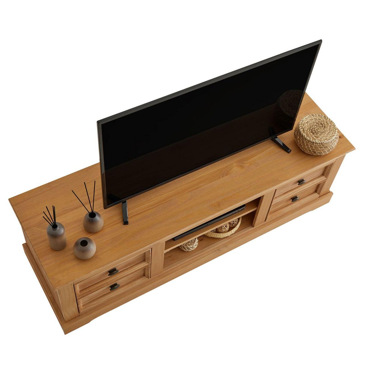 IDIMEX Meuble TV KENT en pin massif, avec 4 tiroirs