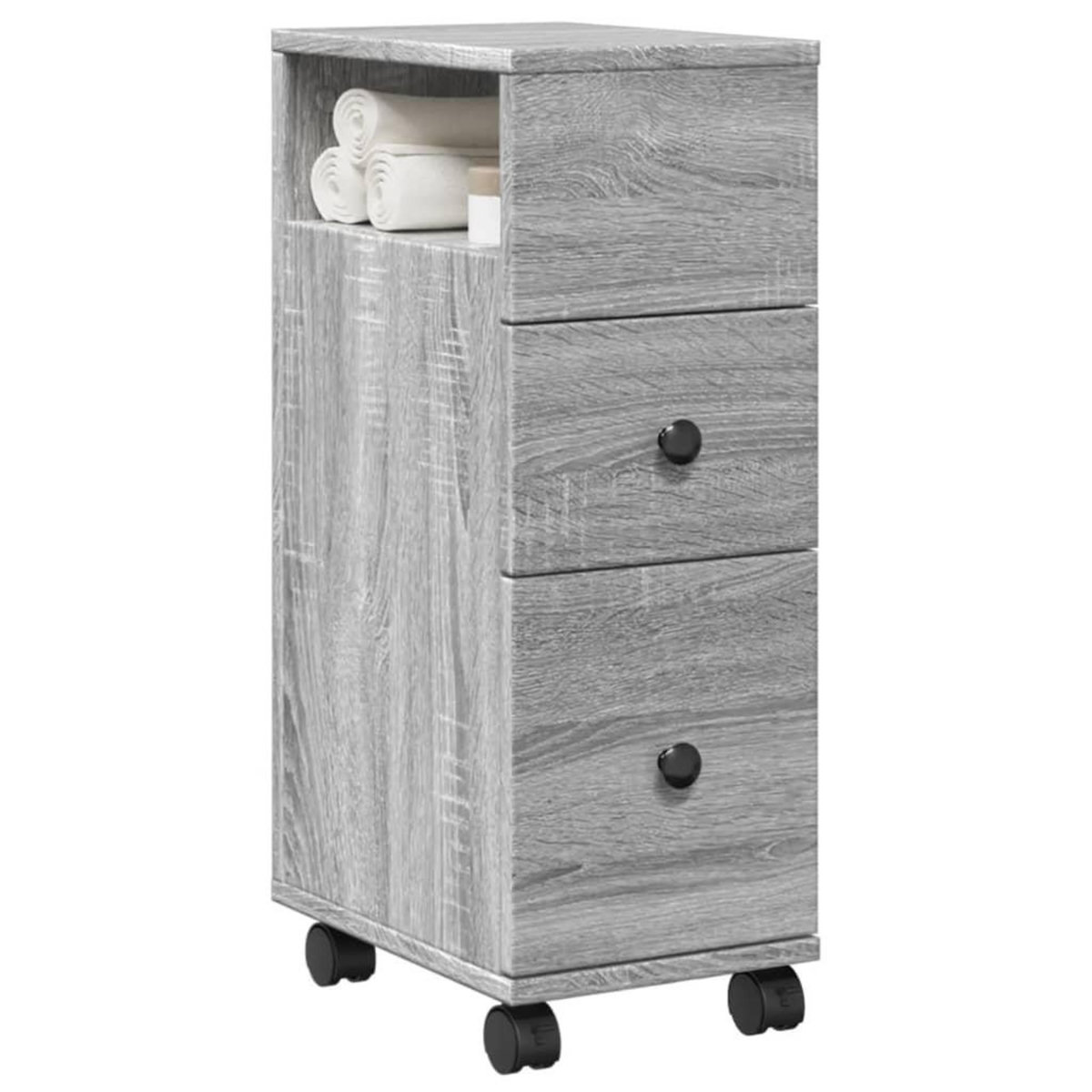 VIDAXL Meuble etroit de salle de bain a roulettes sonoma gris