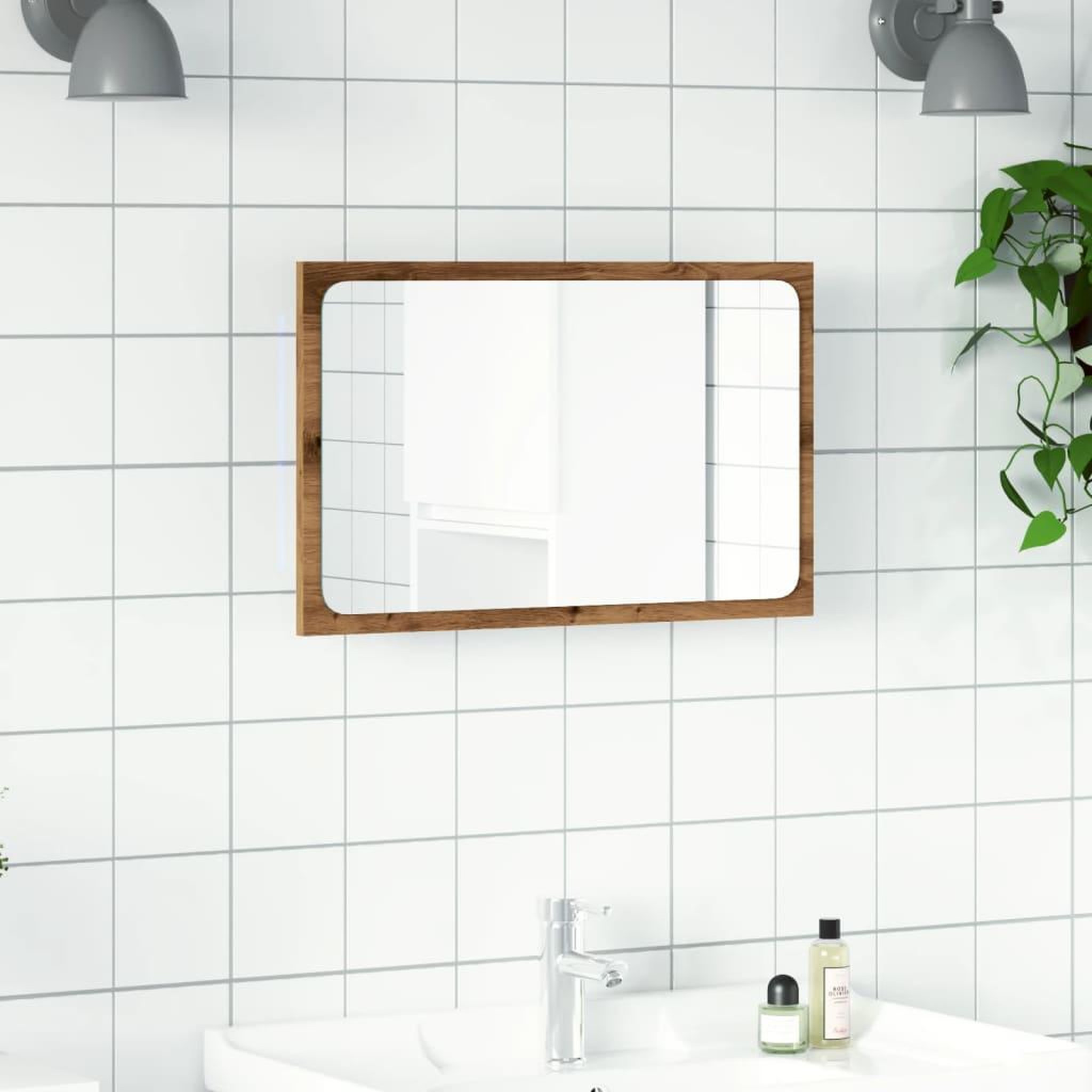 Voir la diapositive 4 : VIDAXL Miroir de salle de bain avec lumiere LED chene artisanal