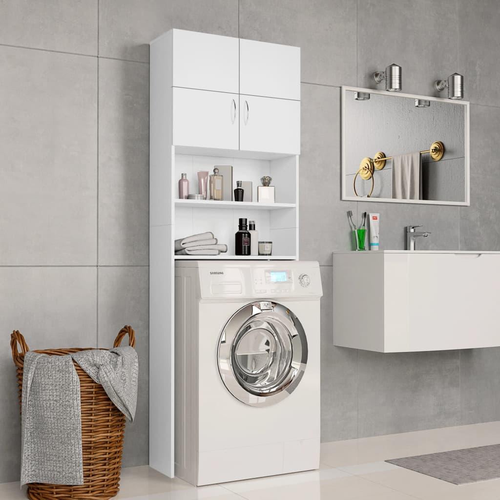 Voir la diapositive 1 : VIDAXL Meuble de machine a laver Blanc 64x25,5x190cm Bois d'ingenierie