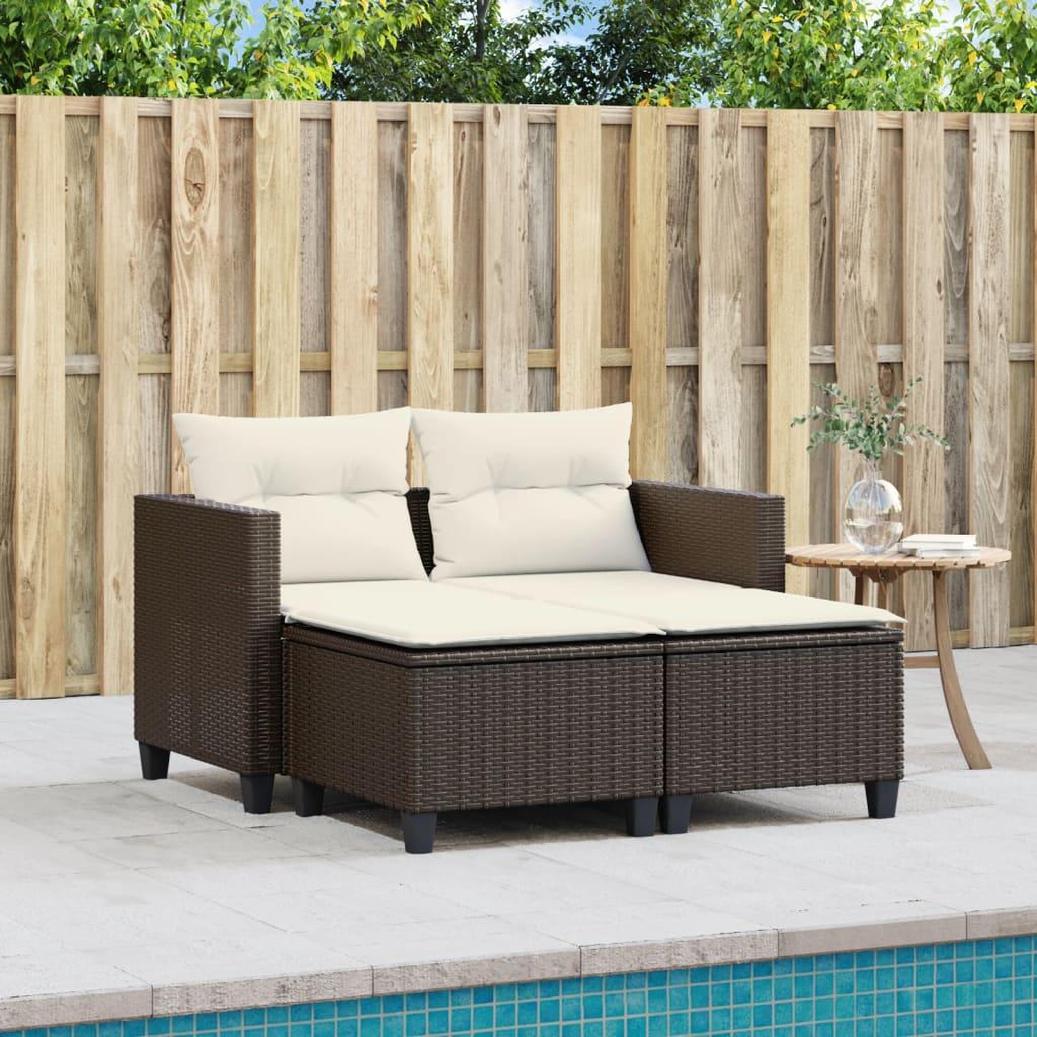 Voir la diapositive 3 : VIDAXL Canape de jardin 2 places avec tabourets marron resine tressee