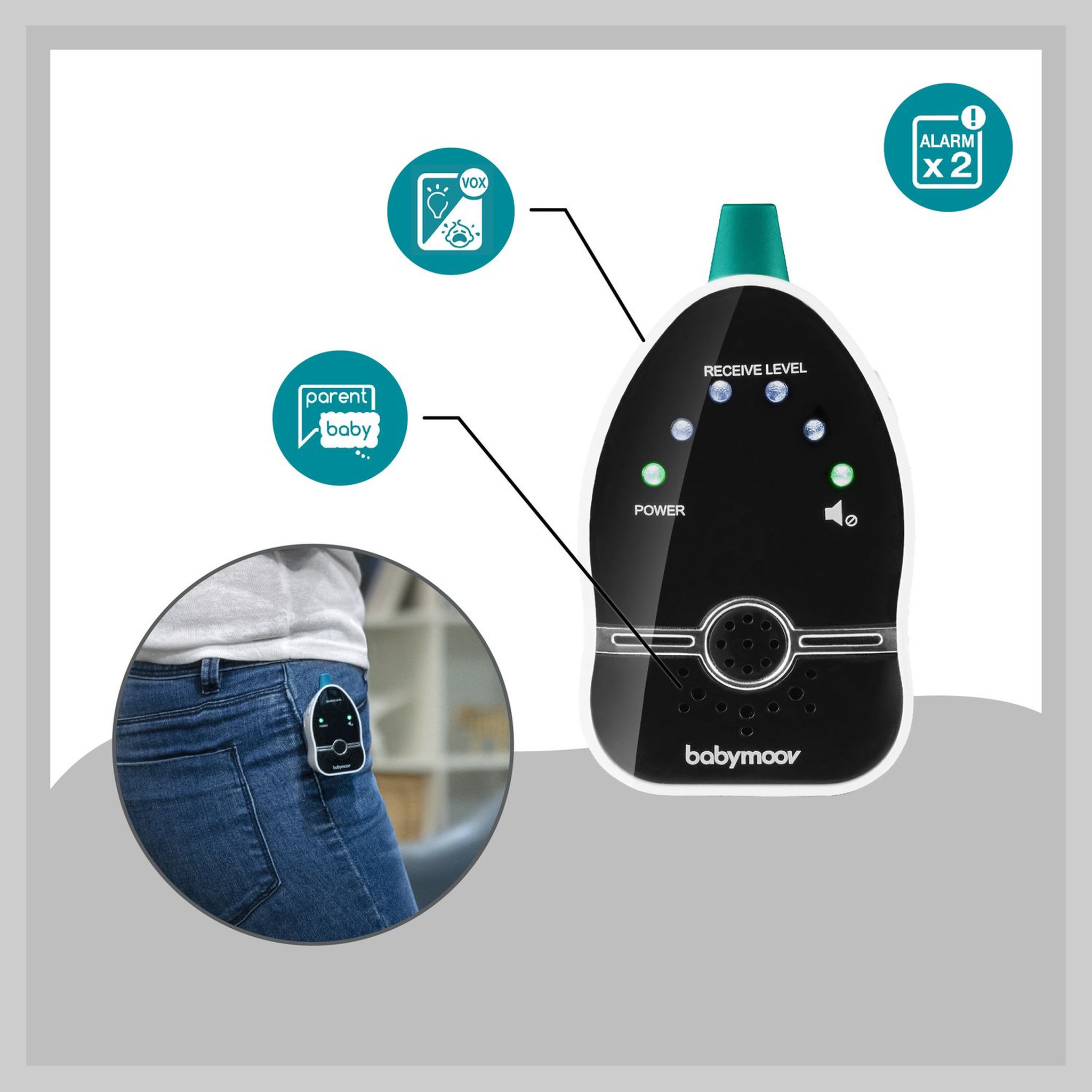 Voir la diapositive 4 : BABYMOOV Babyphone Audio Easy Care - 500 mètres