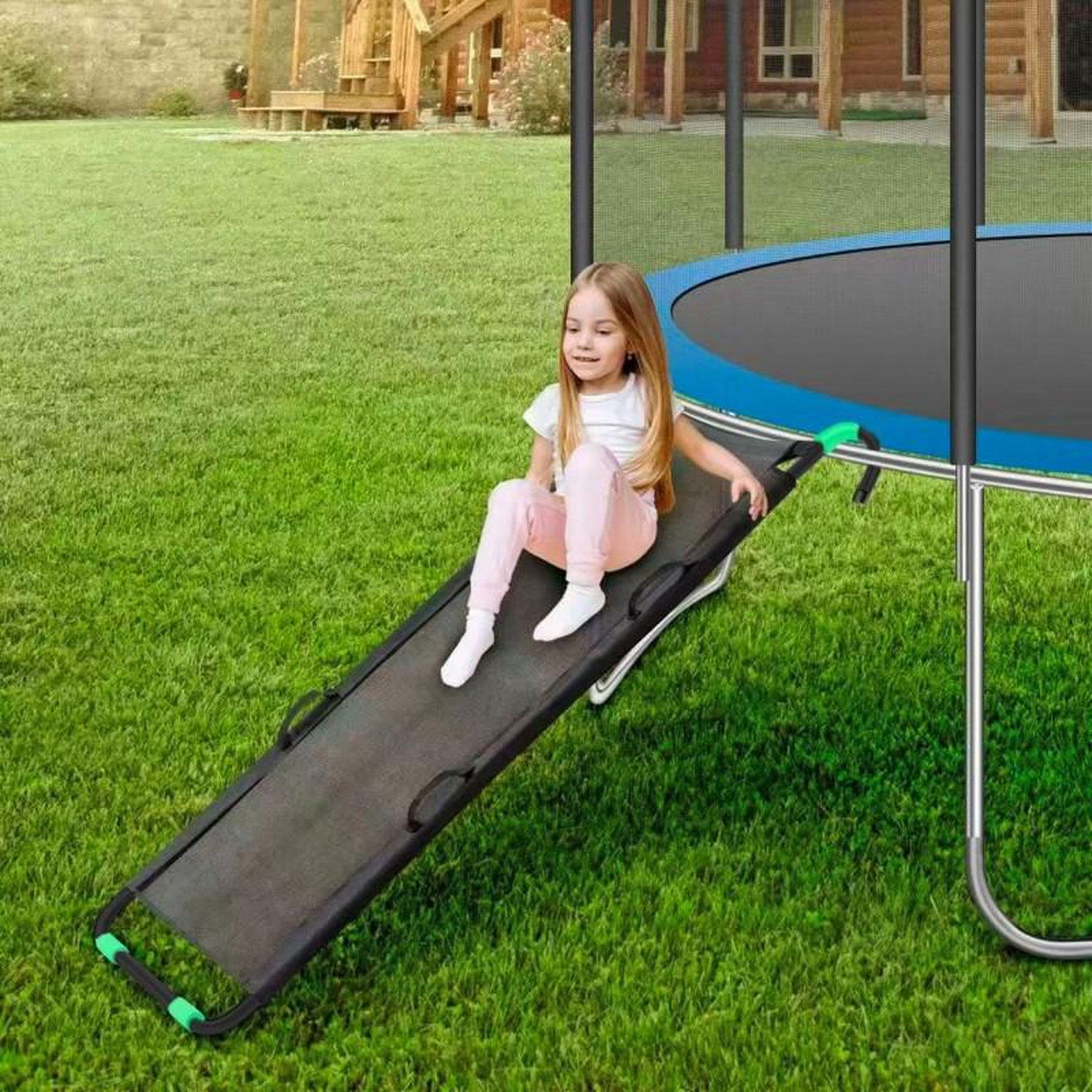 Voir la diapositive 2 : JUMP4FUN Echelle toboggan pour trampoline - Noir