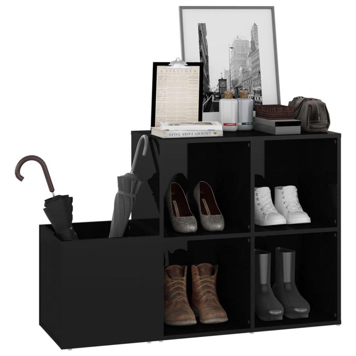 VIDAXL Armoire a chaussures d'entree noir brillant bois ingenierie