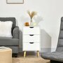 Voir la diapositive 2 : HOMCOM Meuble de rangement chiffonnier 3 tiroirs design scandinave piètement effilé incliné bois pin panneaux blanc