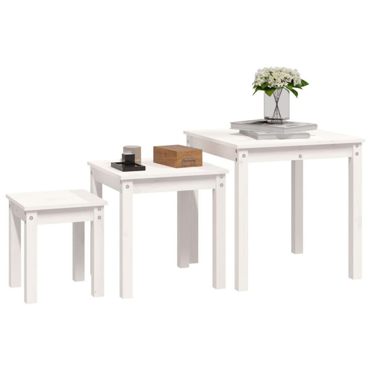 VIDAXL Tables gigognes 3 pcs Blanc Bois de pin massif