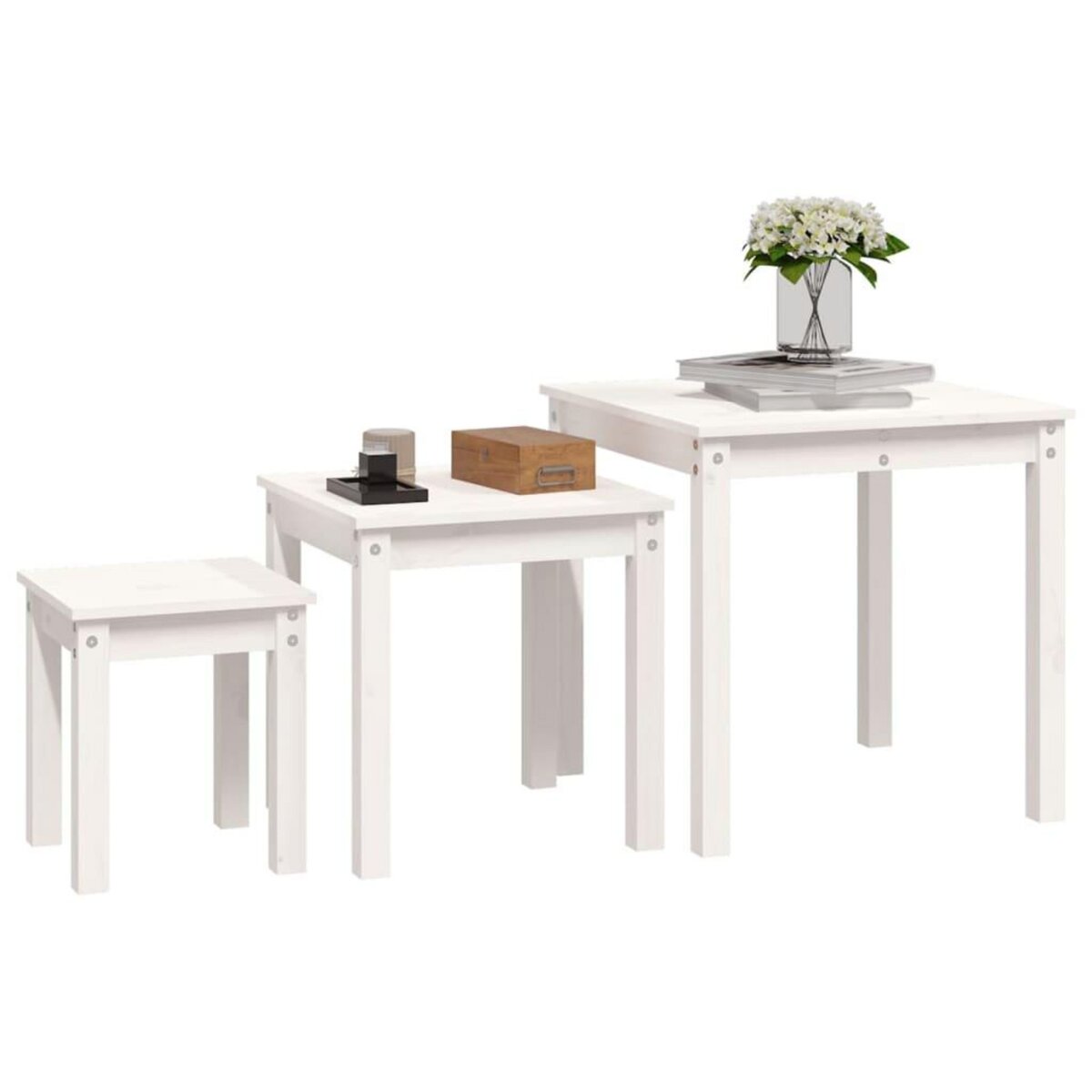 VIDAXL Tables gigognes 3 pcs Blanc Bois de pin massif