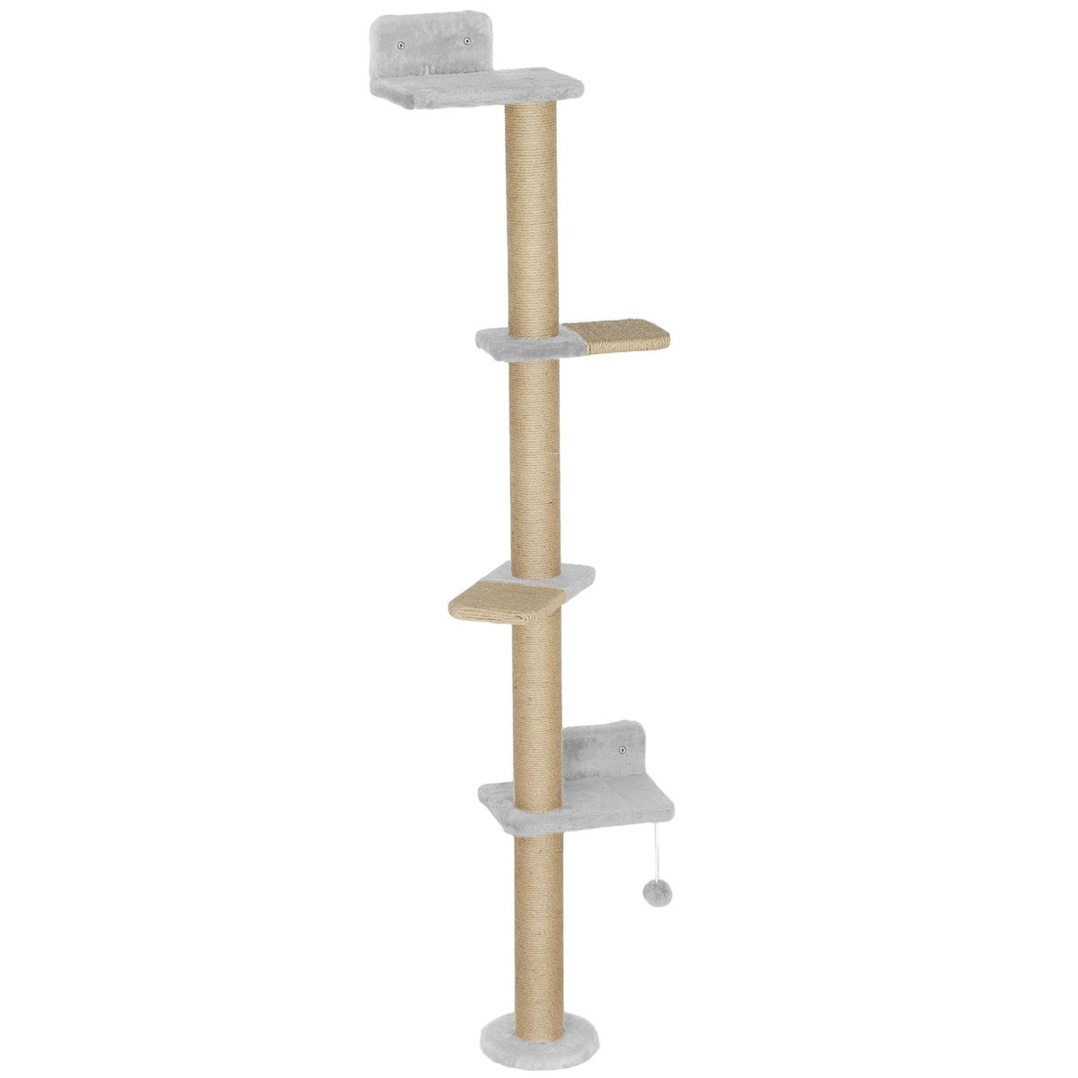 PAWHUT Arbre à chat mural 4 plateformes griffoirs grattoirs boule - 48x21x180cm - gris clair