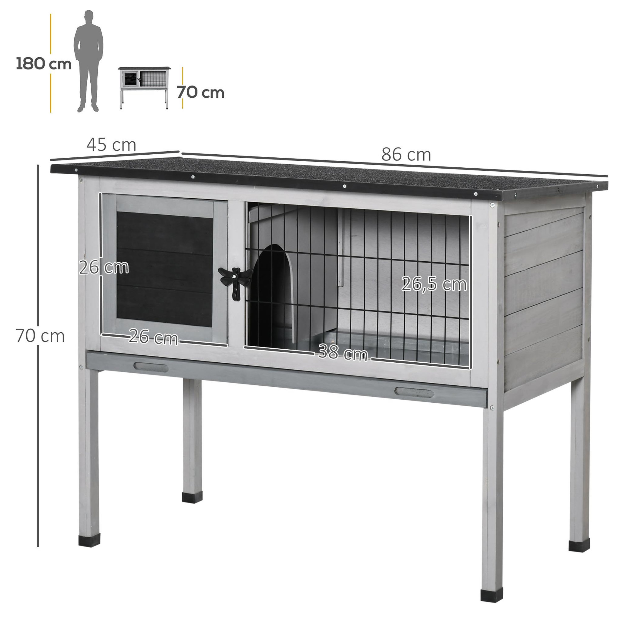 Voir la diapositive 3 : PAWHUT Clapier sur pied cage à lapin avec niche intérieure plateau excrément coulissant porte verrouillable toit ouvrant bois sapin gris