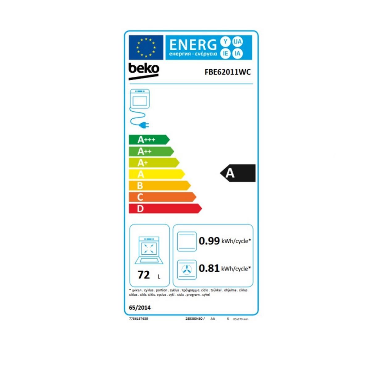 Beko Cuisinière gaz 72l 4 feux blanc - FBE62011WC