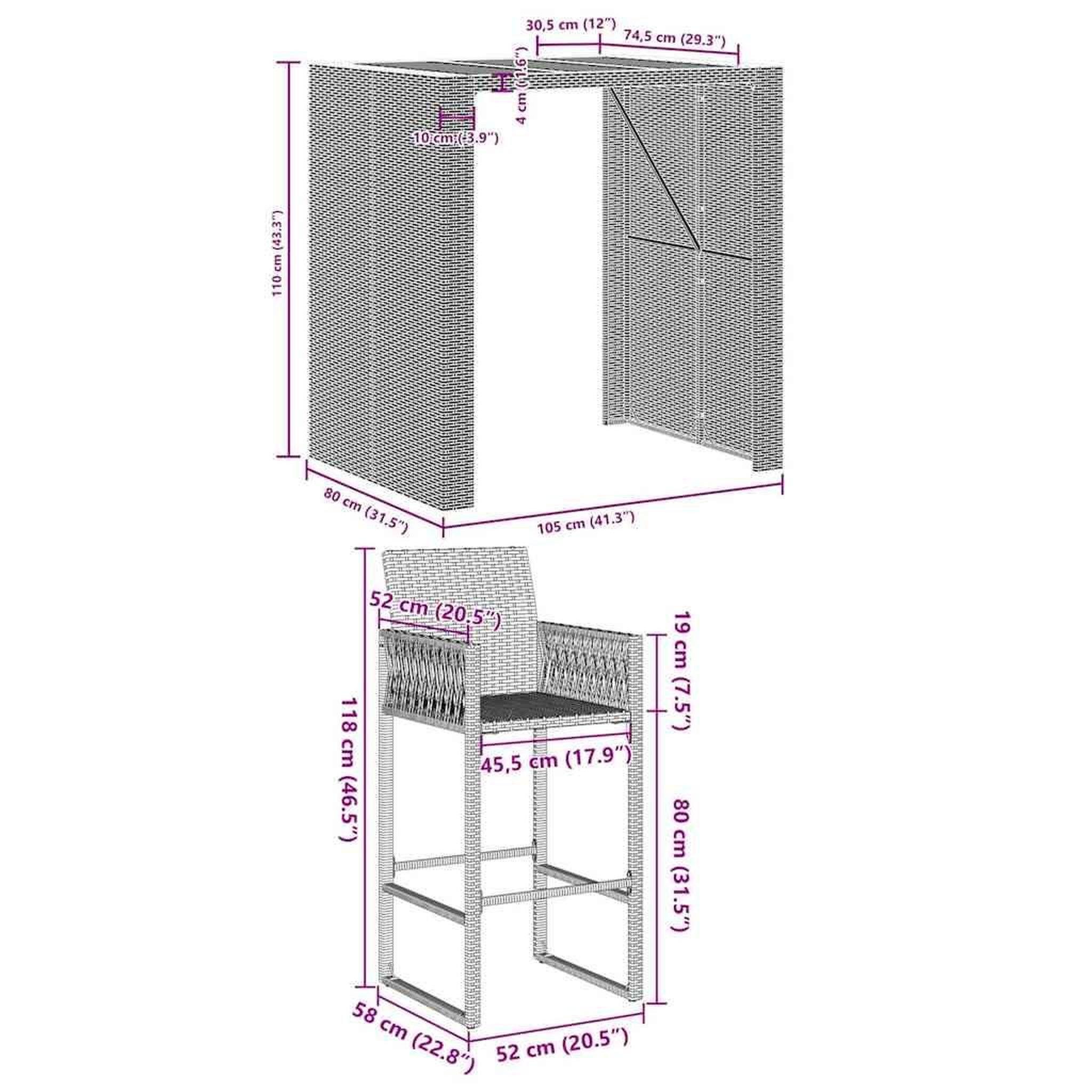Voir la diapositive 6 : VIDAXL Ensemble de bar de jardin 3 pcs sans coussins gris poly rotin