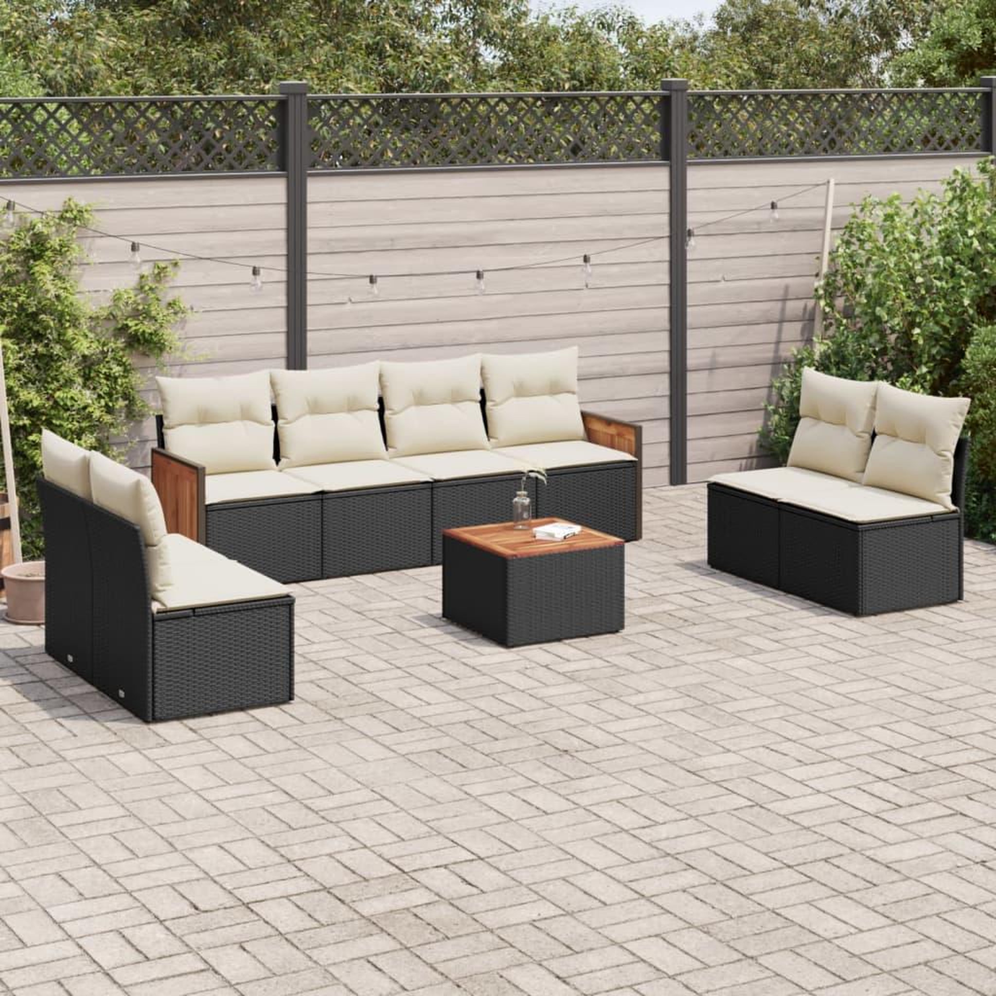 VIDAXL Salon de jardin 9 pcs avec coussins noir resine tressee