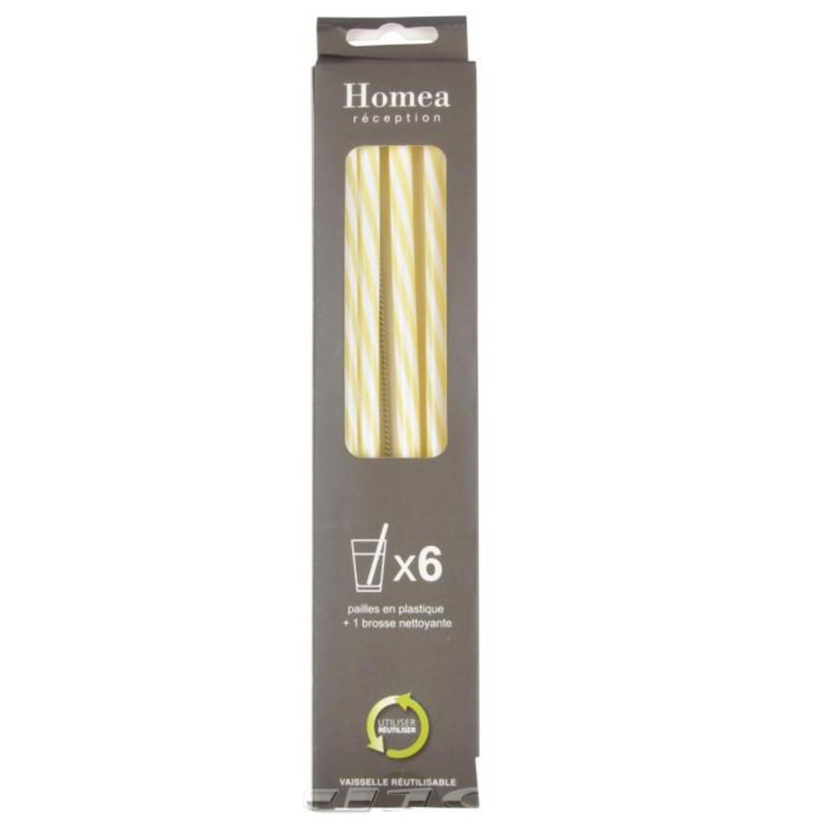 Paris Prix Lot de 6 Pailles & Brosse  Réutilisables  23cm Jaune