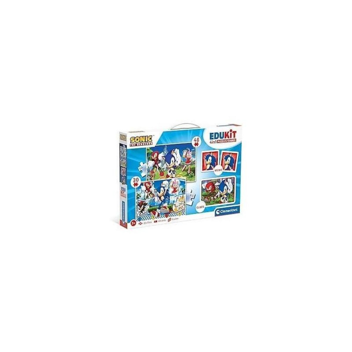 CLEMENTONI Clementoni - Edukit - Sonic - Coffret apprentissage 4 en 1 - 2 puzzles, 1 mémo, 1 jeu de 6 cubes - Fabriqué en Italie -Dés 4a