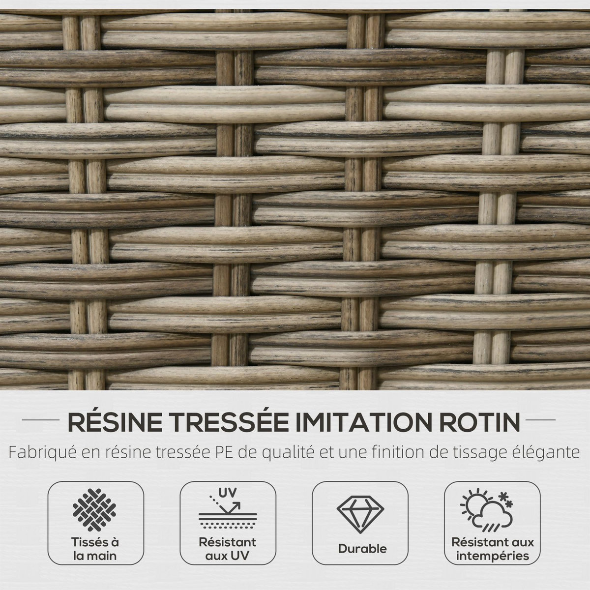 OUTSUNNY Ensemble salon de jardin 2 places 4 pcs - canapé, repose-pieds, 2 tables basses - coussins inclus - résine grise polyester kaki